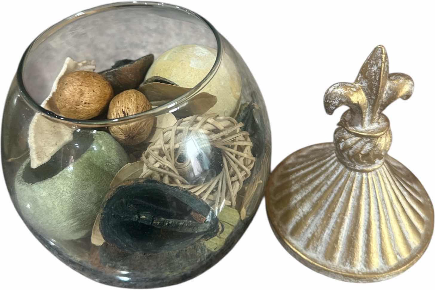 Photo 1 of 3-VINTAGE DISPLAY GLASS BOWLS WITH GOLD RESIN LIDS
H15” AND SMALLER