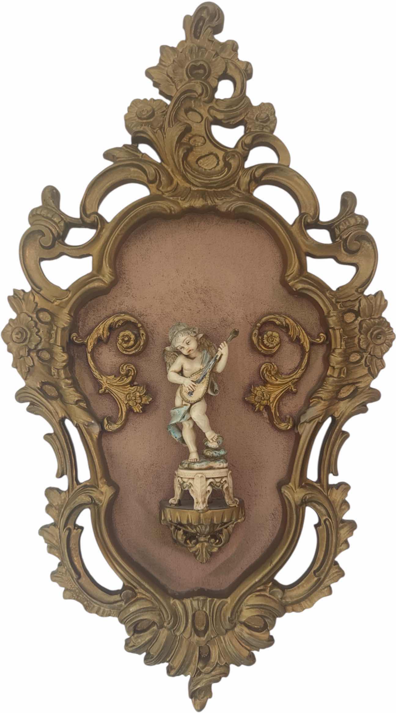 Photo 1 of VINTAGE RESIGN WALL ART ANGEL DESIGN GOLD TONES 
W13” X L24”