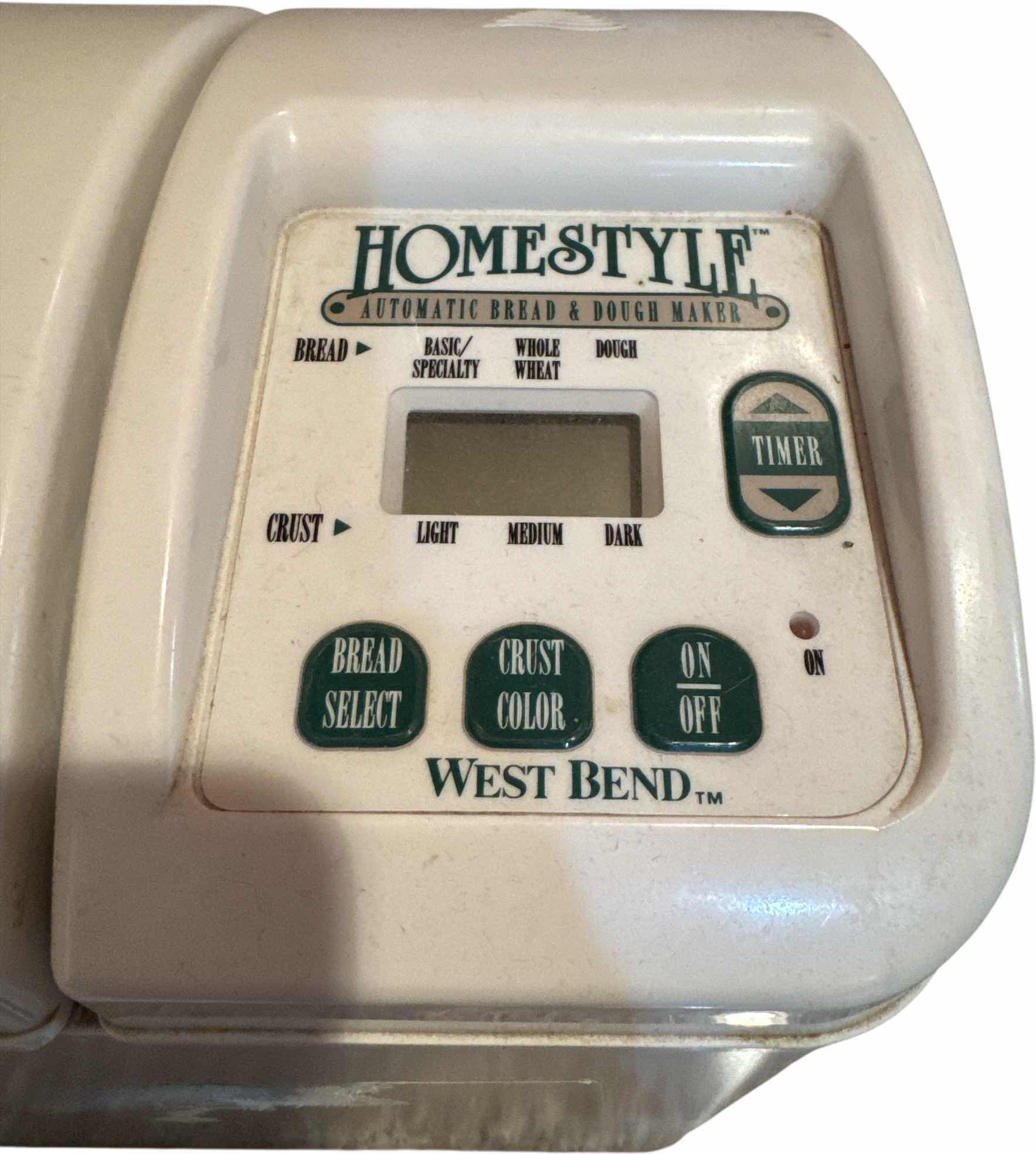Photo 1 of VINTAGE WEST BEND HOMESTYLE AUTOMATIC BREAD AND DOUGH MAKER
17” X 9.5” X H13”