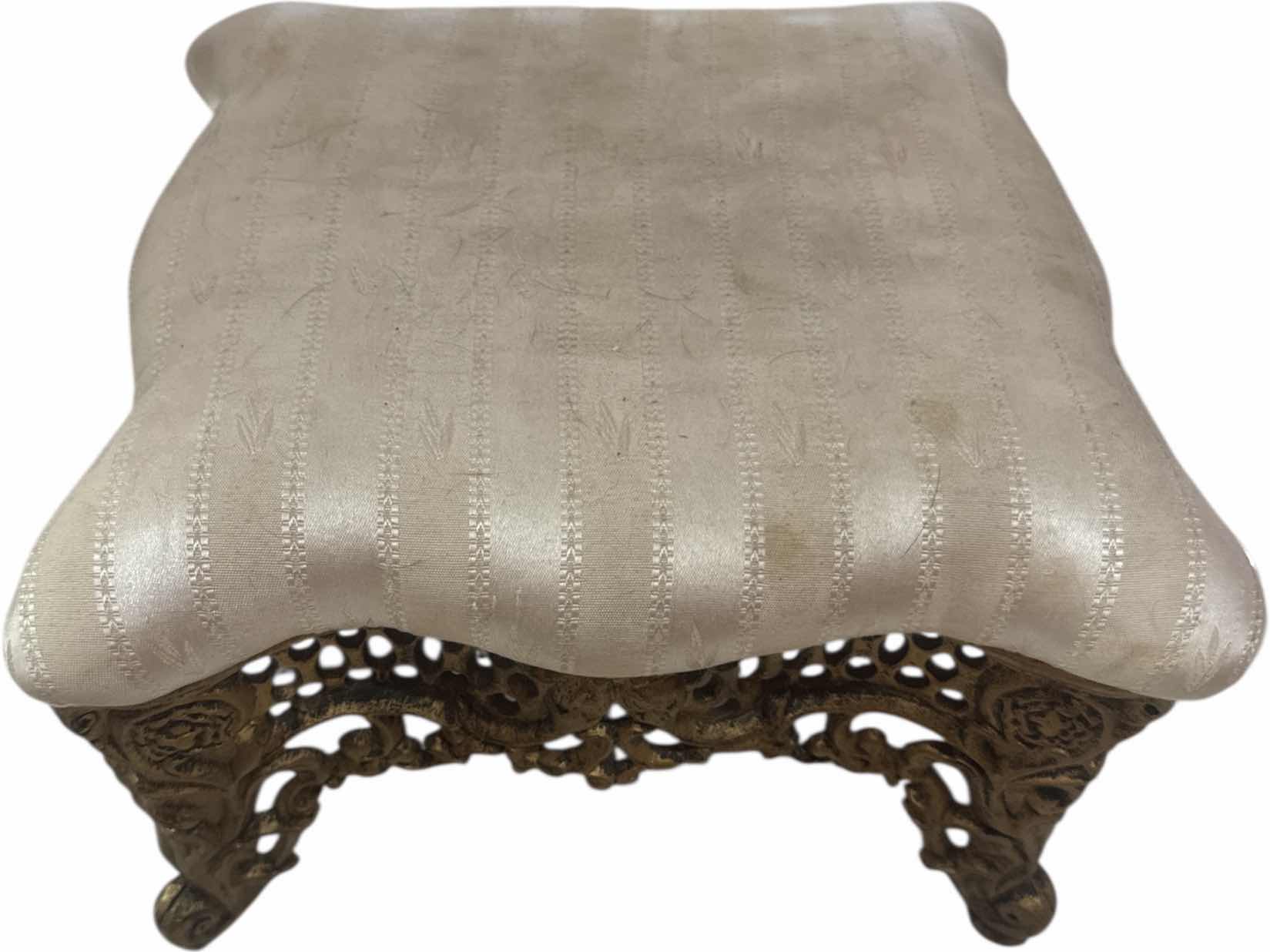 Photo 1 of 3- VINTAGE UPHOLSTERED WOODEN STOOLS AND FOOTREST METAL 
D16” X H20”