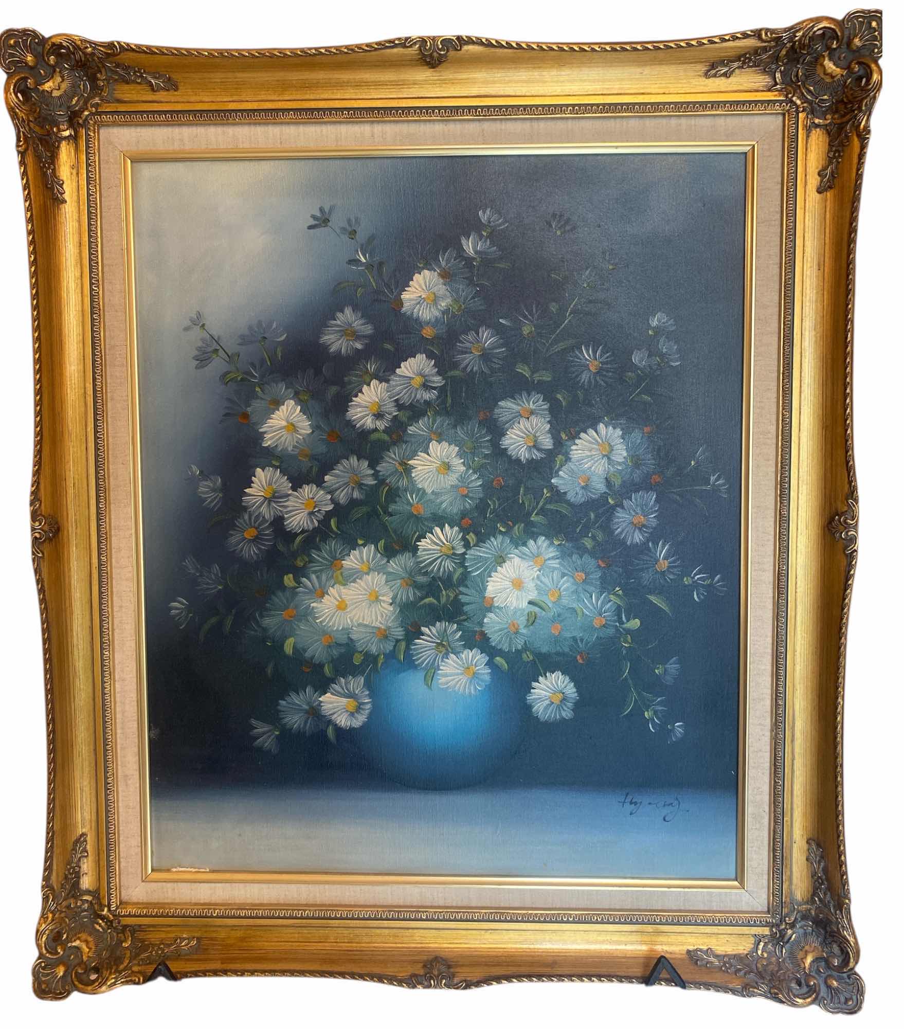 Photo 1 of ORNATE GOLD WOOD FRAMED FLORAL PRINT ON CANVAS SIGNED ARTWORK 26“ x 30“