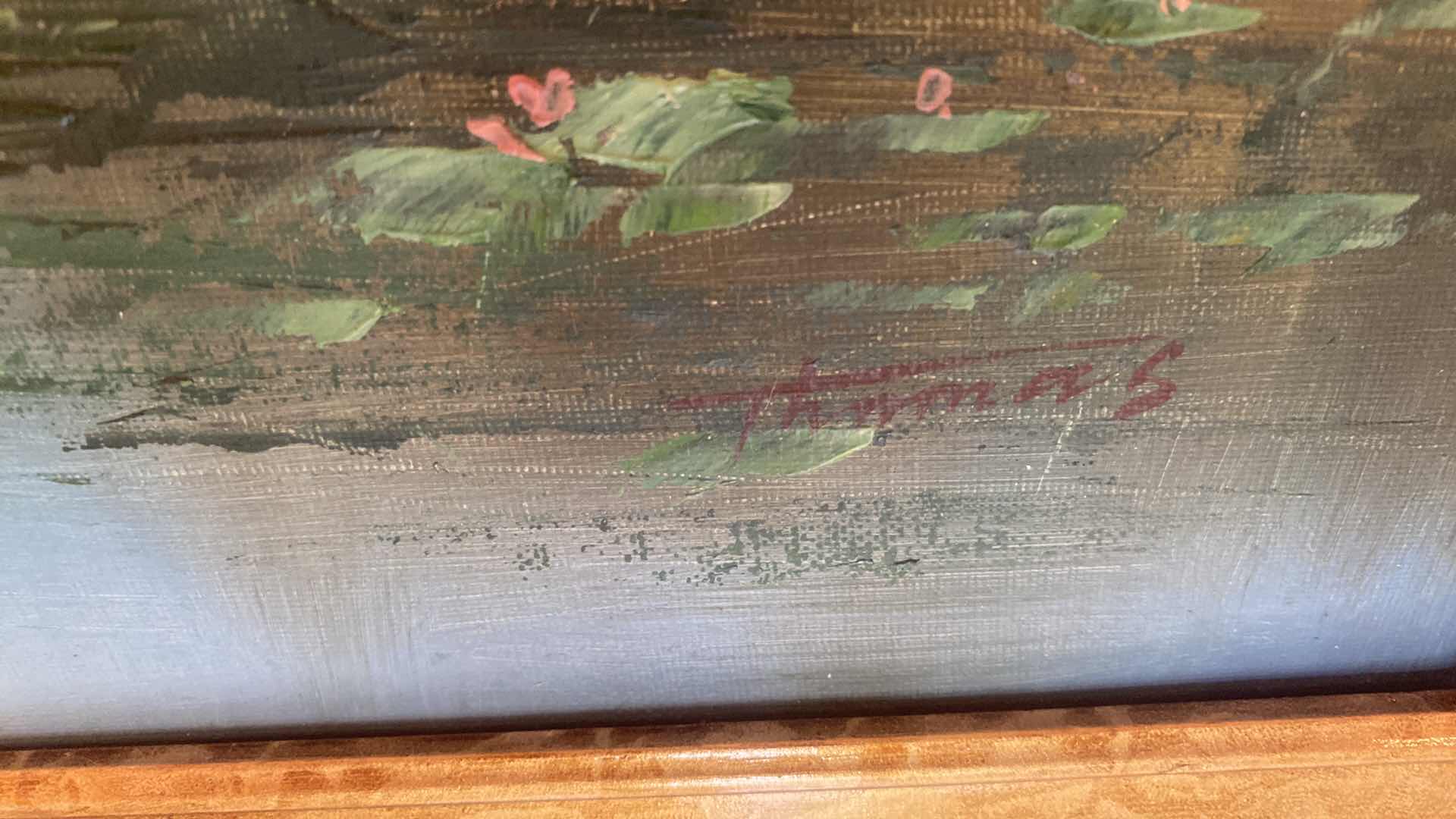 Photo 1 of ORNATE GOLD WOOD FRAMED LANDSCAPE WITH WATER PRINT ON CANVAS SIGNED ARTWORK  27” x 30“