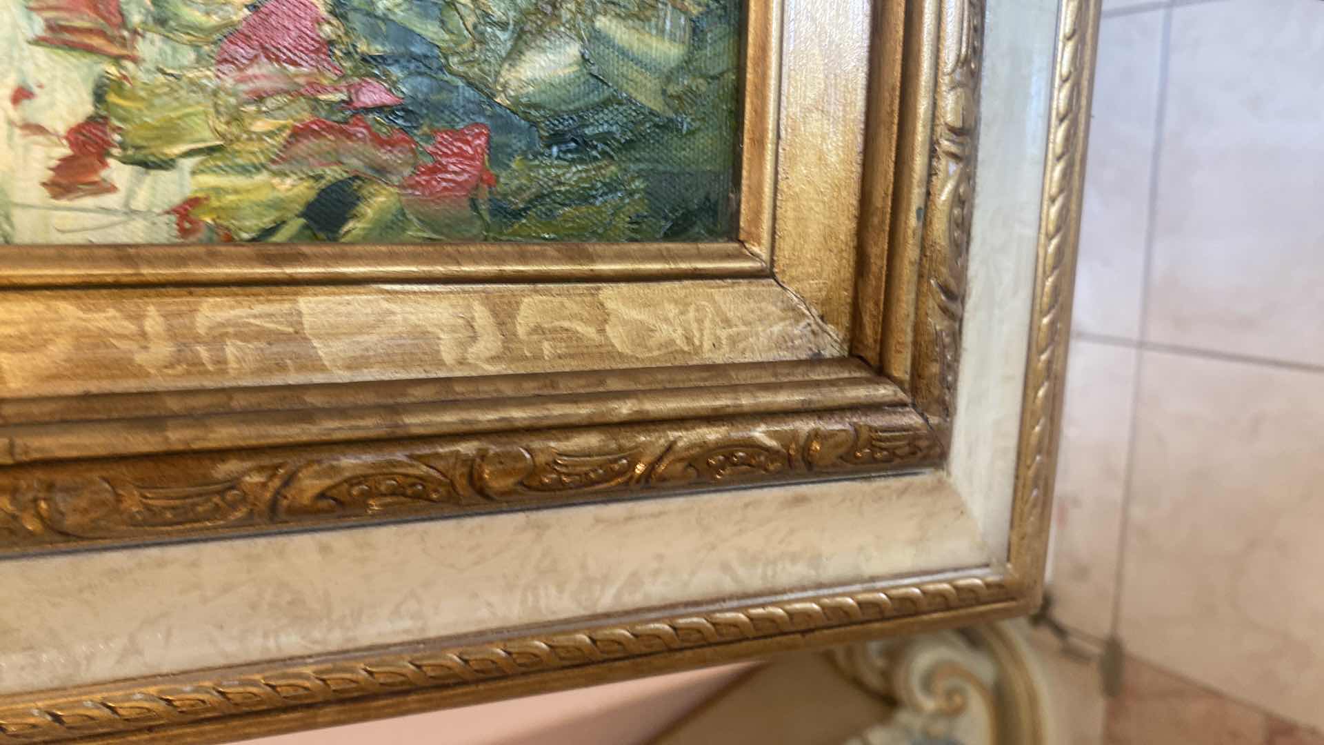 Photo 1 of ORNATE GOLD WOOD & RESIN FRAMED MEDITERRANEAN PRINT ON CANVAS SIGNED ARTWORK  26“ x 30“