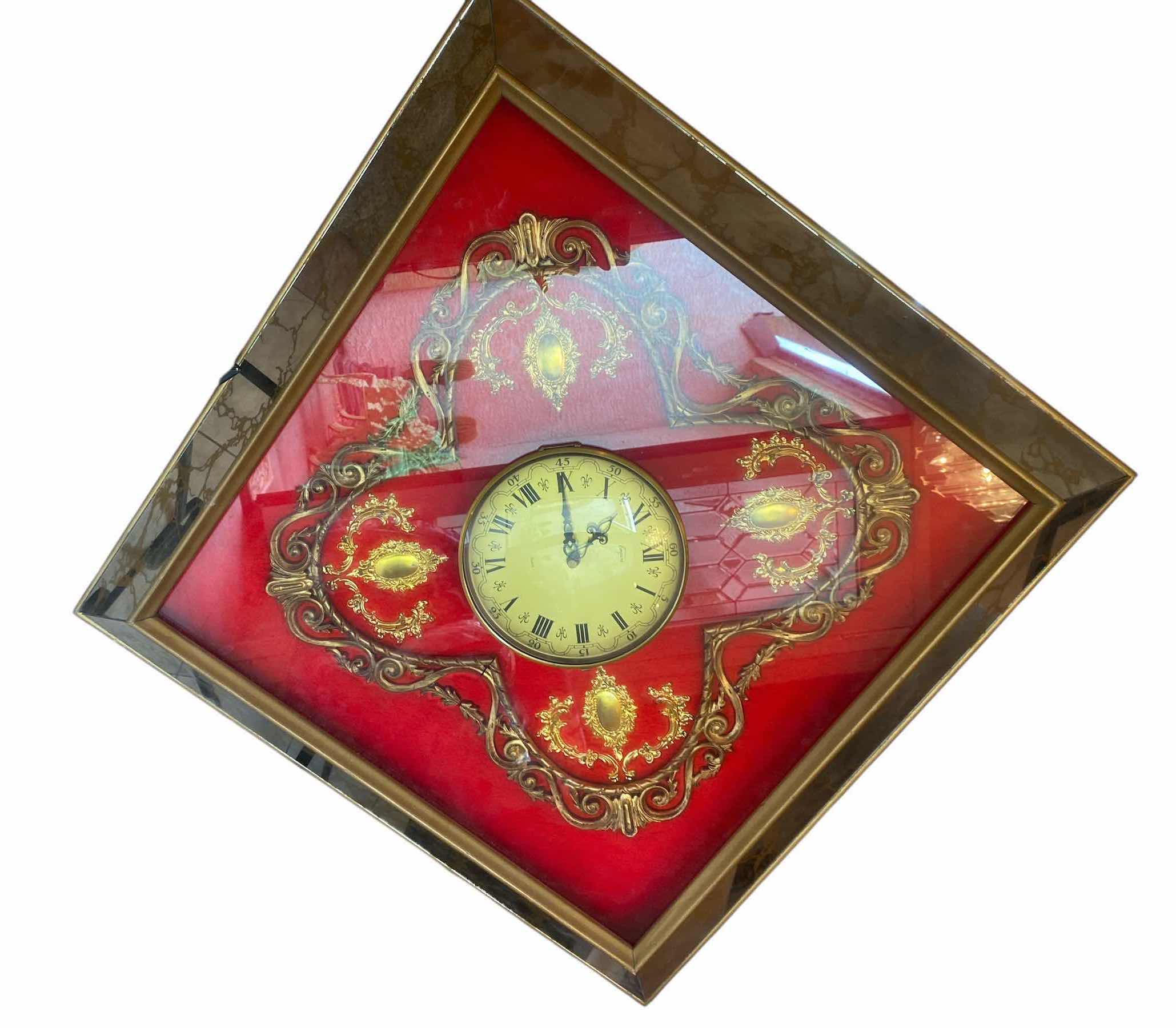 Photo 1 of ANTIQUED GLASS FRAMED HANGING CLOCK IN SHADOW BOX ARTWORK 27” x 27”