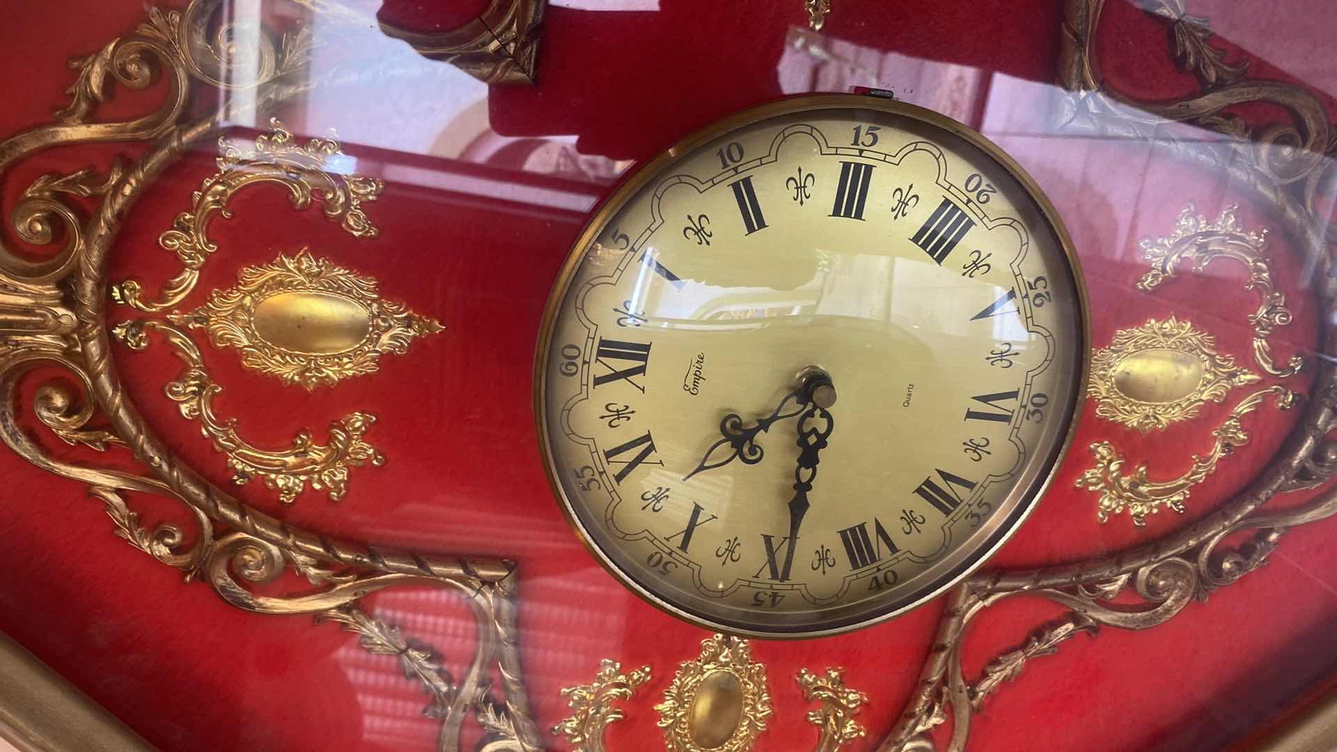 Photo 1 of ANTIQUED GLASS FRAMED HANGING CLOCK IN SHADOW BOX ARTWORK 27” x 27”
