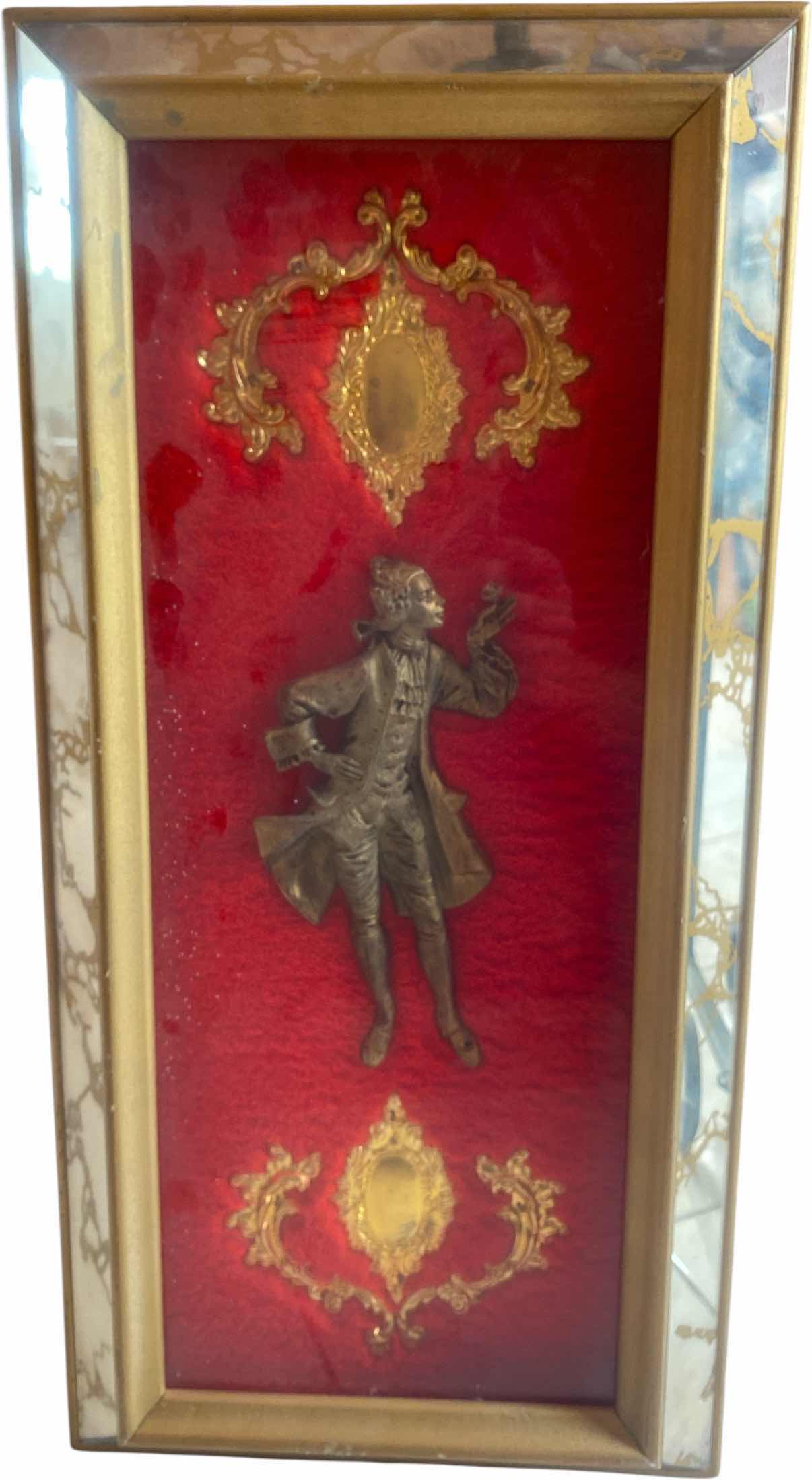 Photo 1 of ANTIQUED GLASS FRAMED FIGURINE IN SHADOW BOX ARTWORK 11” x 23”