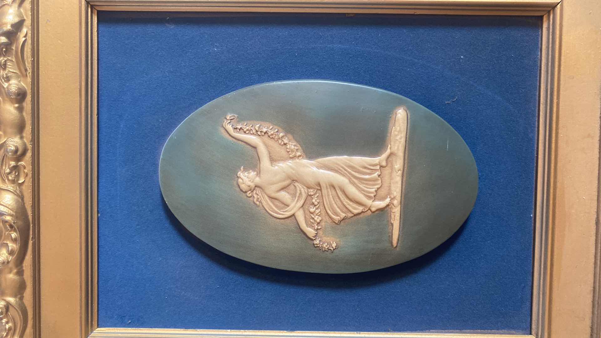 Photo 1 of GOLD WOOD FRAMED WALL FIGURINE PLAQUE ARTWORK 14 1/2” x 18”