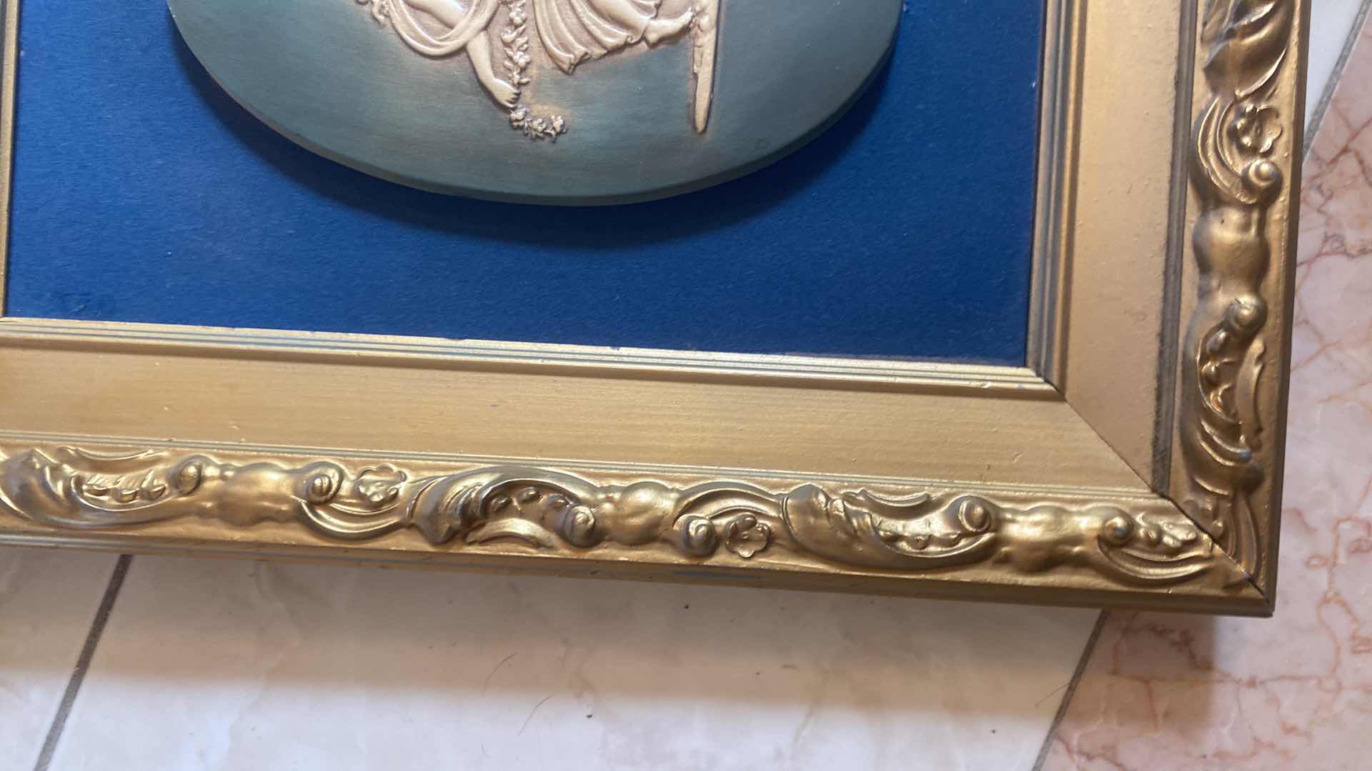 Photo 1 of GOLD WOOD FRAMED WALL FIGURINE PLAQUE ARTWORK 14 1/2” x 18”