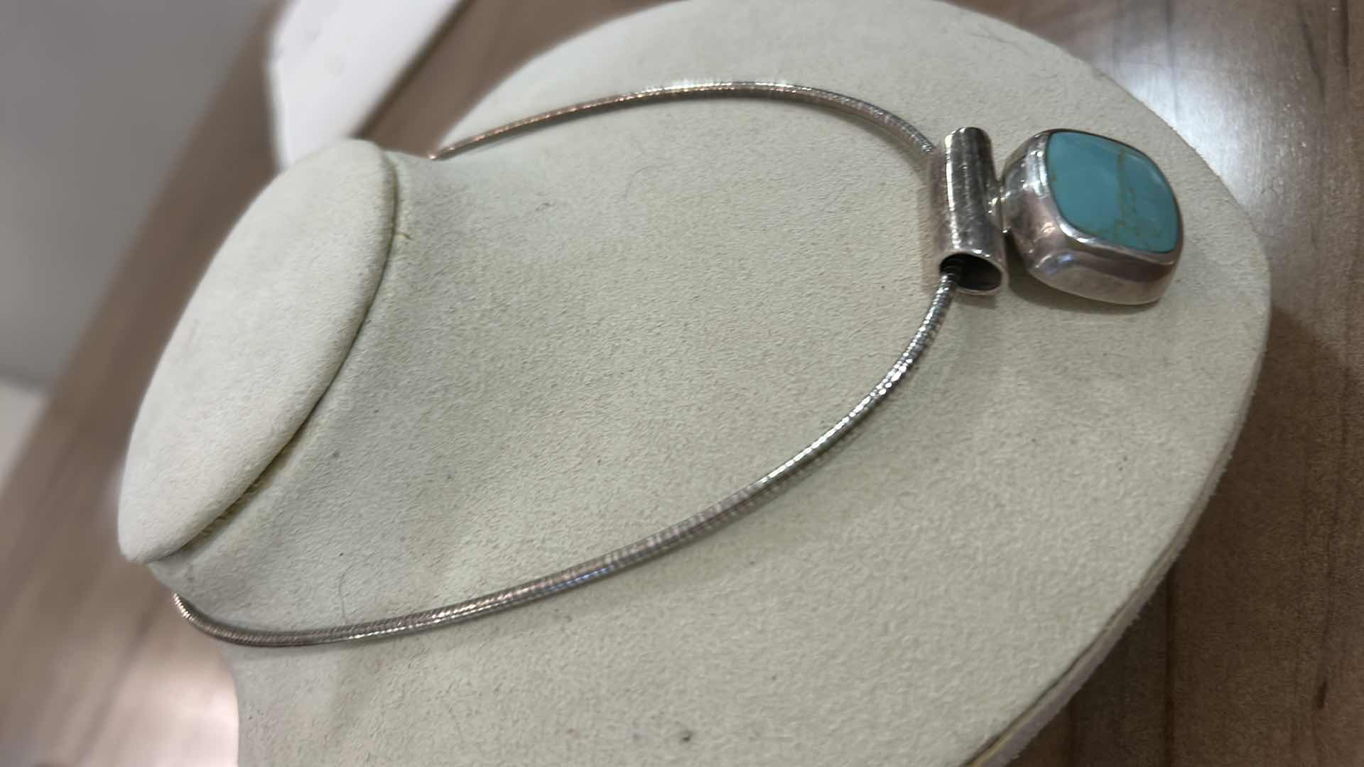 Photo 1 of STAMPED .925 STERLING SILVER NECKLACE WITH TURQUOISE PENDANT