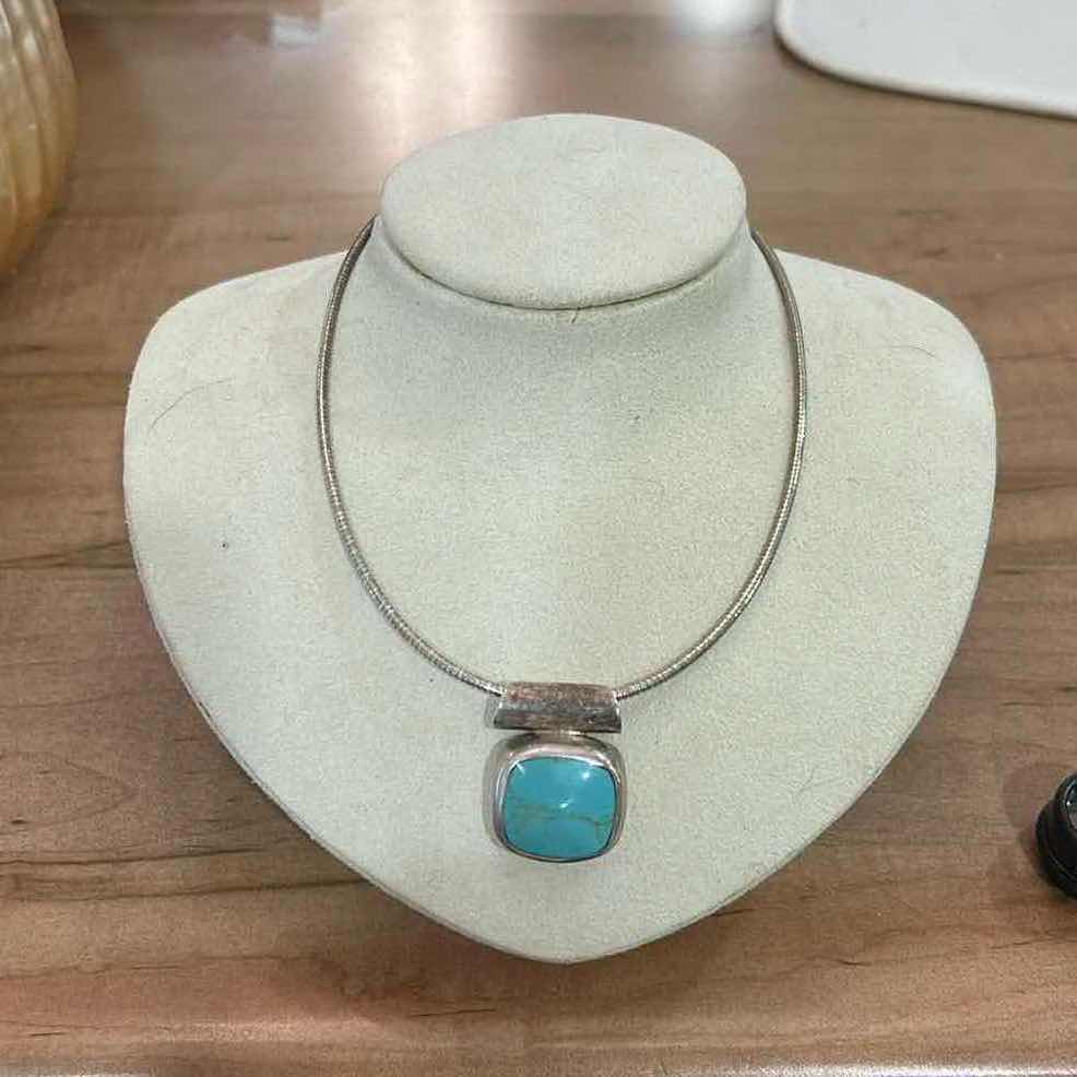 Photo 1 of STAMPED .925 STERLING SILVER NECKLACE WITH TURQUOISE PENDANT