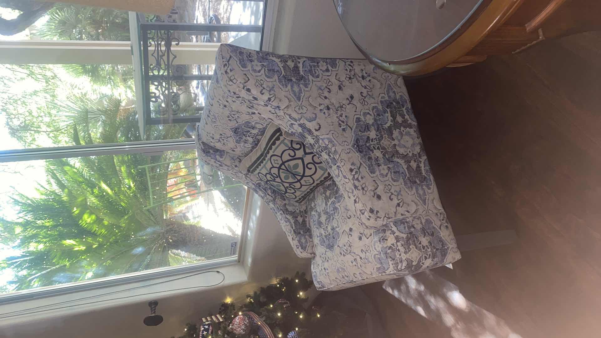 Photo 1 of CREAM & BLUE BOHEMIAN PRINT FABRIC OCCASIONAL CHAIR WITH TOSS PILLOW
