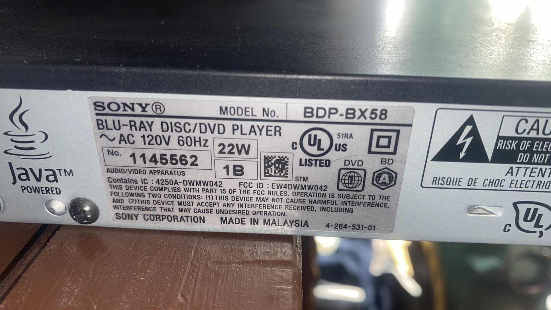 Photo 1 of SONY BLUE RAY DVD PLAYER WITH REMOTE