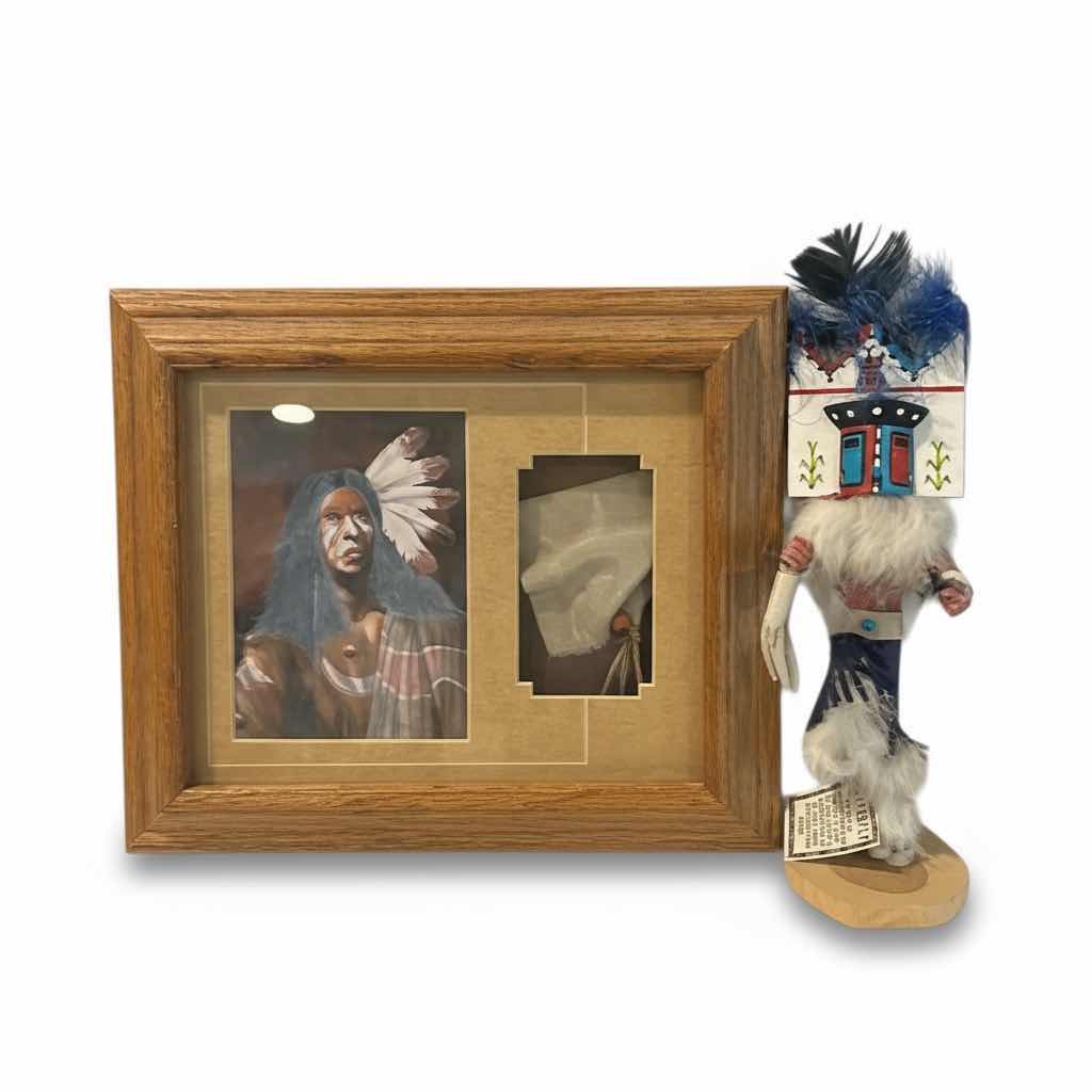 Photo 1 of WOOD FRAMED AMERICAN INDIAN ARTWORK AND KACHINA GOLL