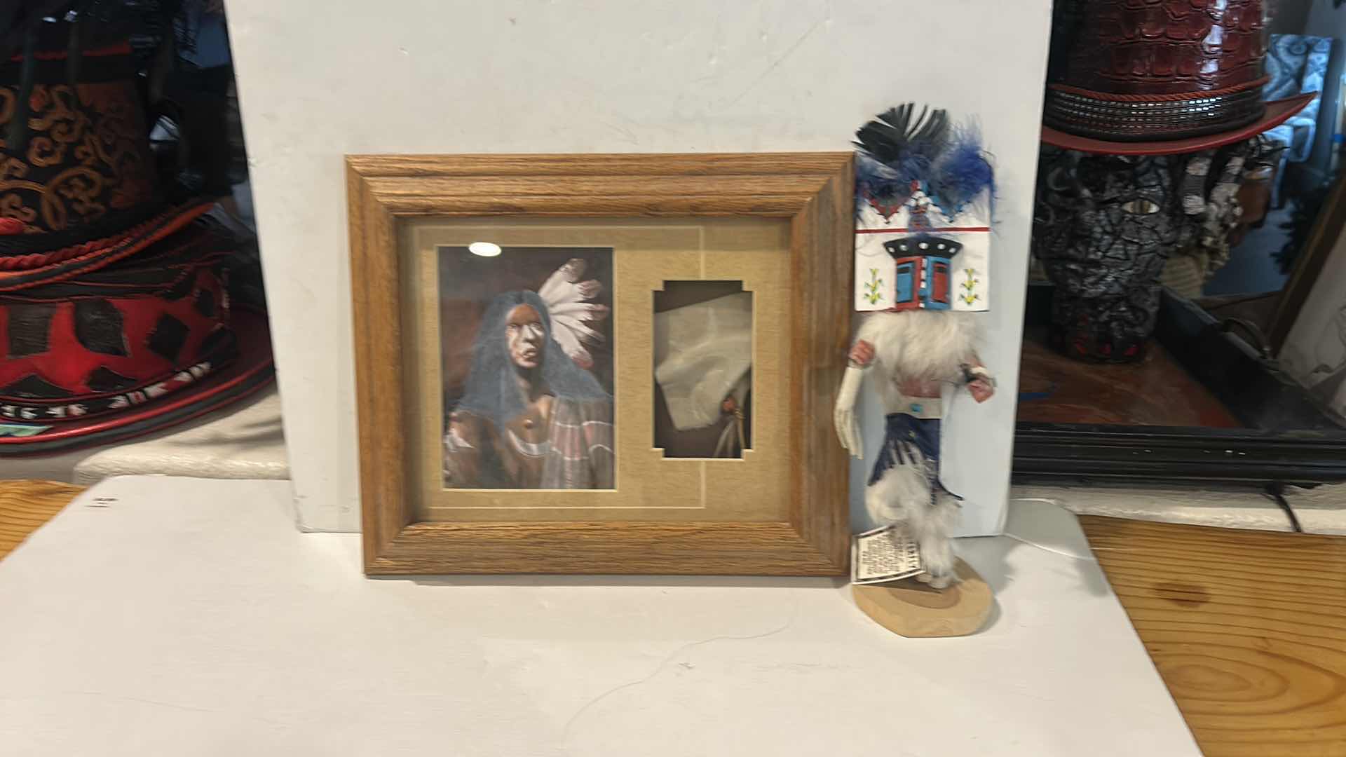 Photo 1 of WOOD FRAMED AMERICAN INDIAN ARTWORK AND KACHINA GOLL