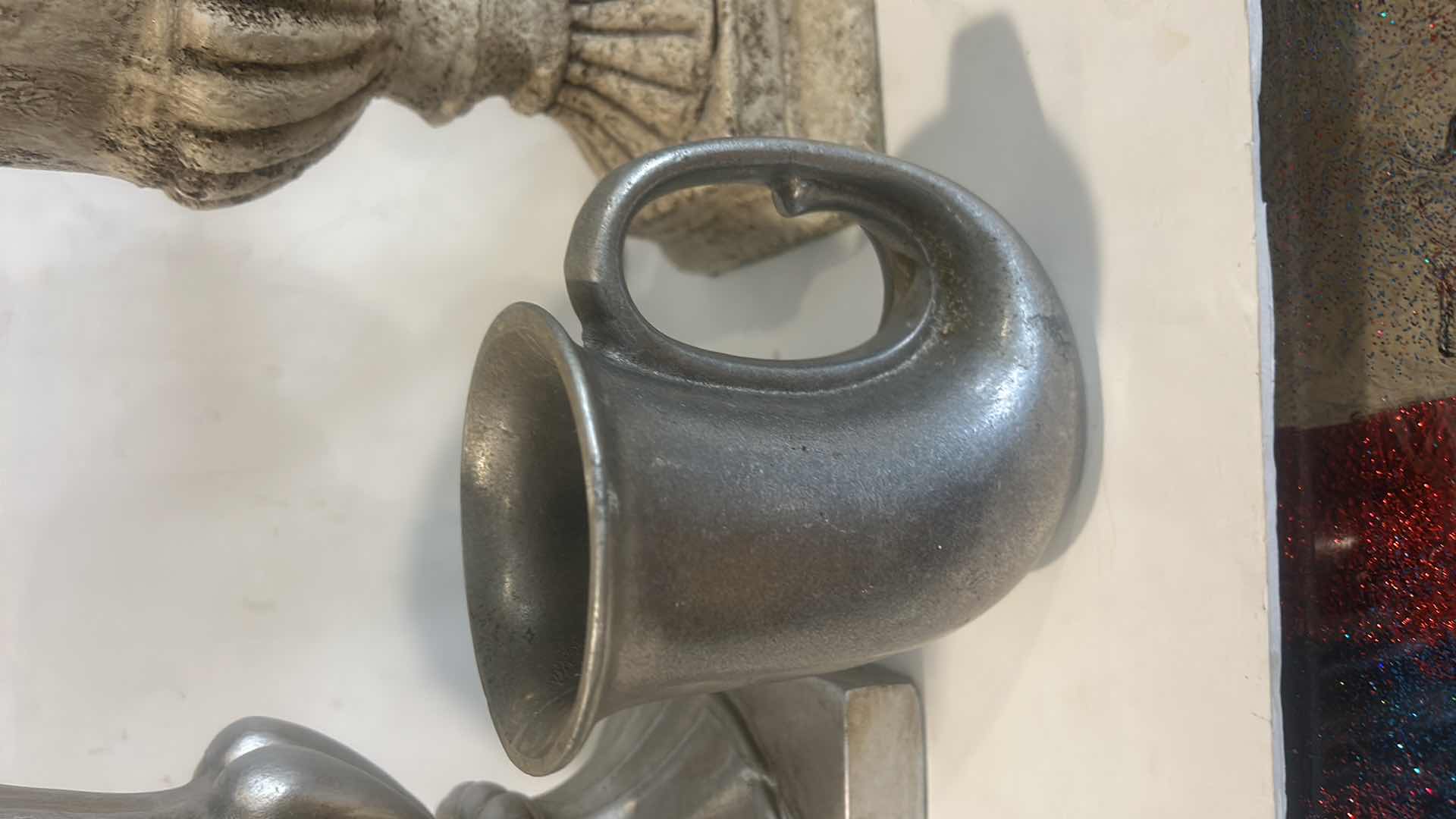 Photo 1 of 4 PC HOME DECOR - TOPIARY, POTTERY, STATUE AND PEWTER MUG (TALLEST H 30”)