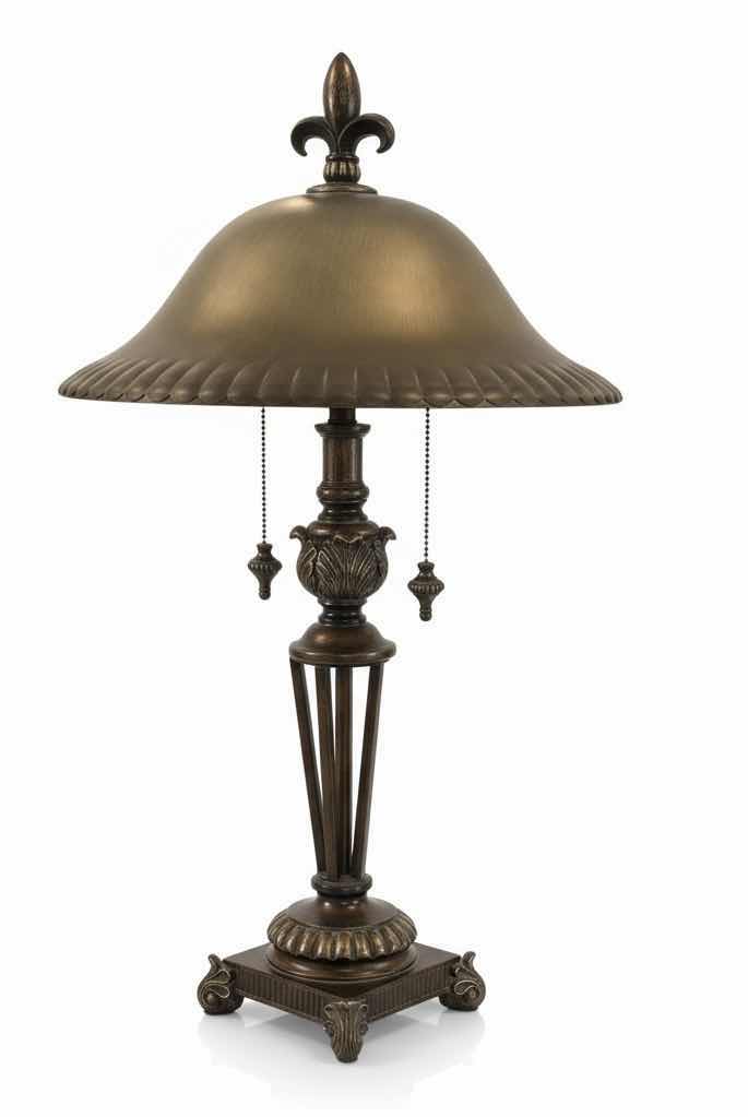 Photo 1 of METAL AND CERAMIC LAMP WITH GLASS SHADE H28”