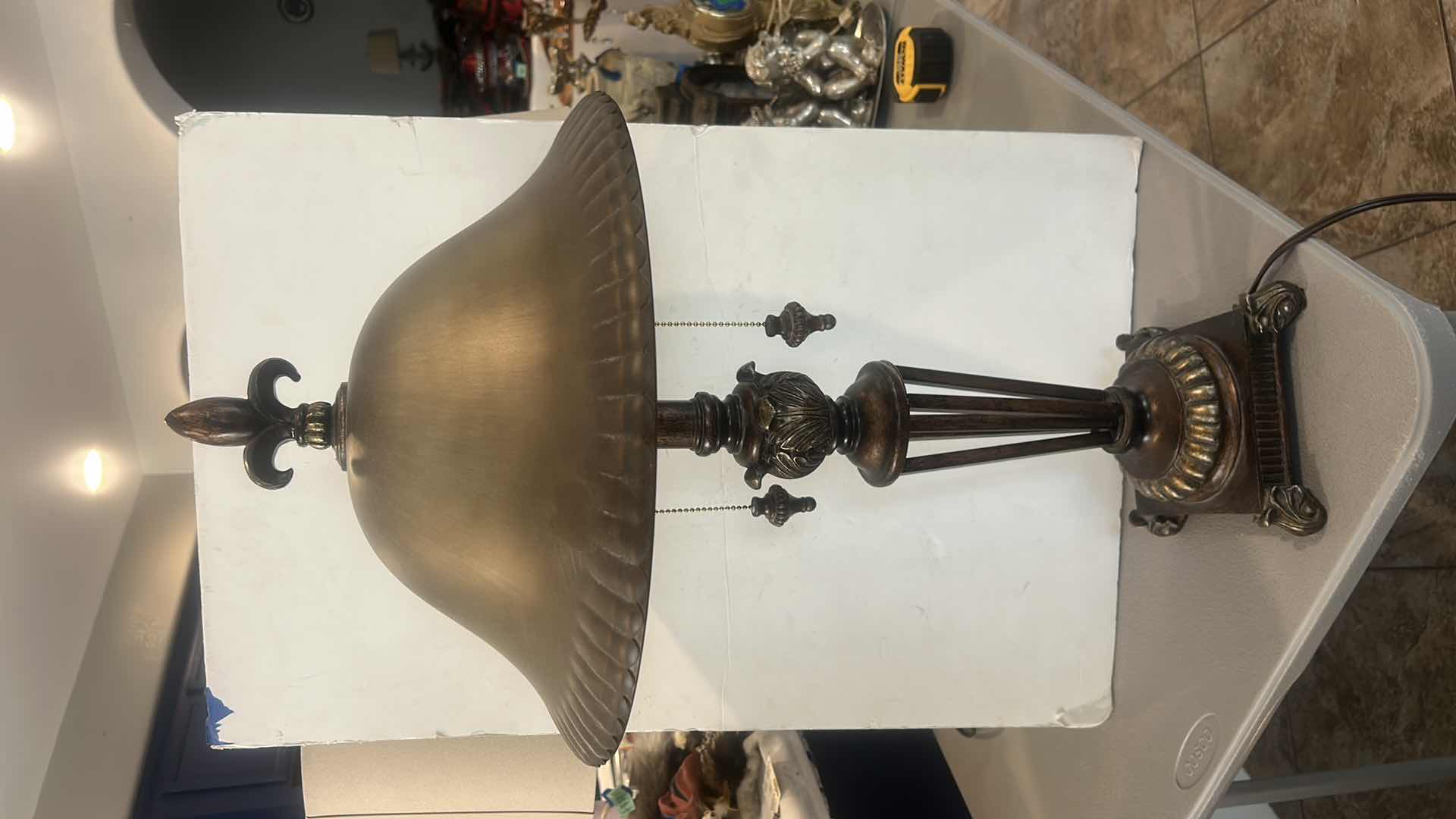 Photo 1 of METAL AND CERAMIC LAMP WITH GLASS SHADE H28”
