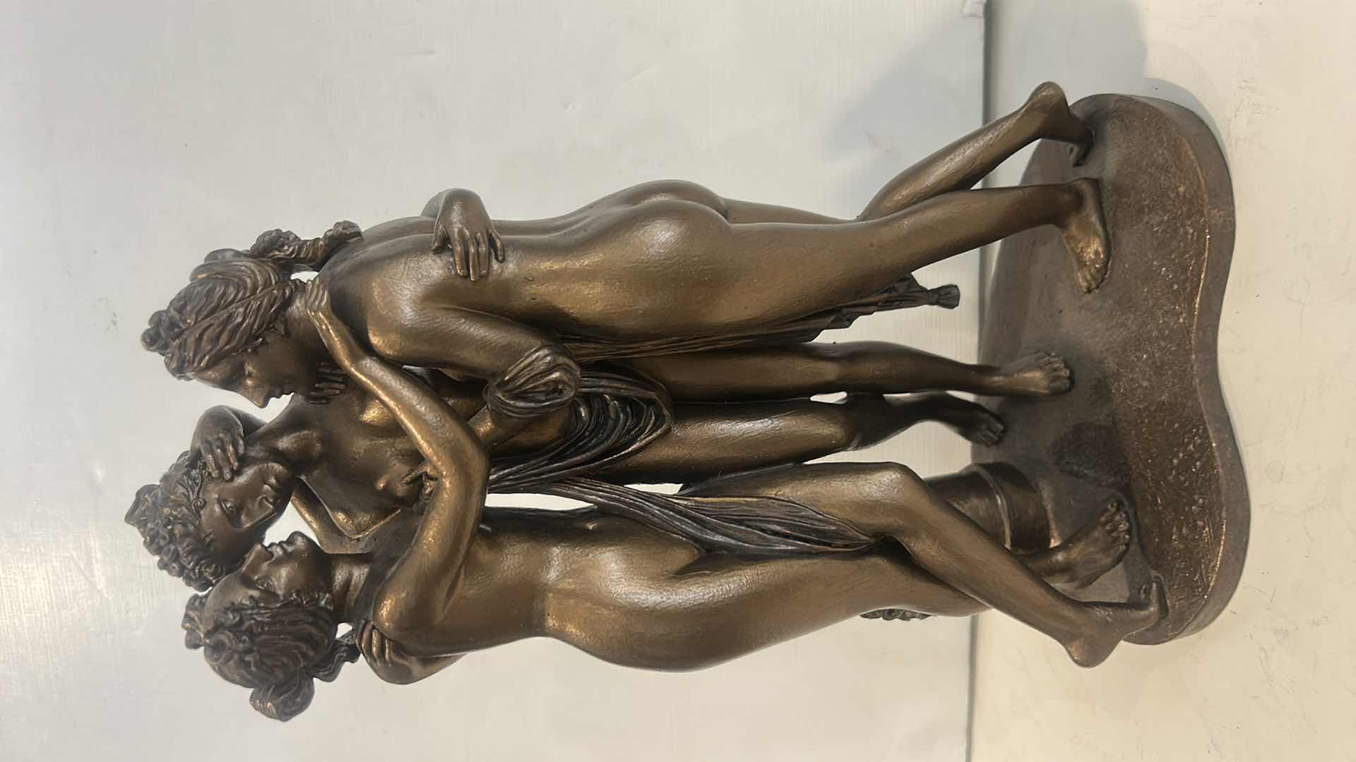 Photo 1 of GILDED CERAMIC RENDITION OF “THE THREE GRACES” GREEK STATUE - H12”