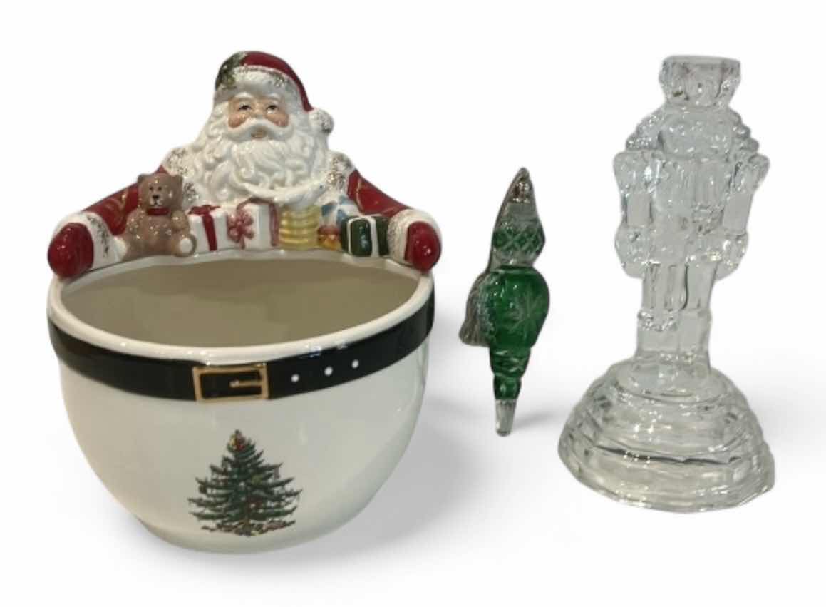 Photo 1 of SPODE SANTA CHRISTMAS BOEL, LENOX CRYSTAL ORNAMENT AND LEAD CRYSTAL TOY SOLDIER CANDLE HOLDER
