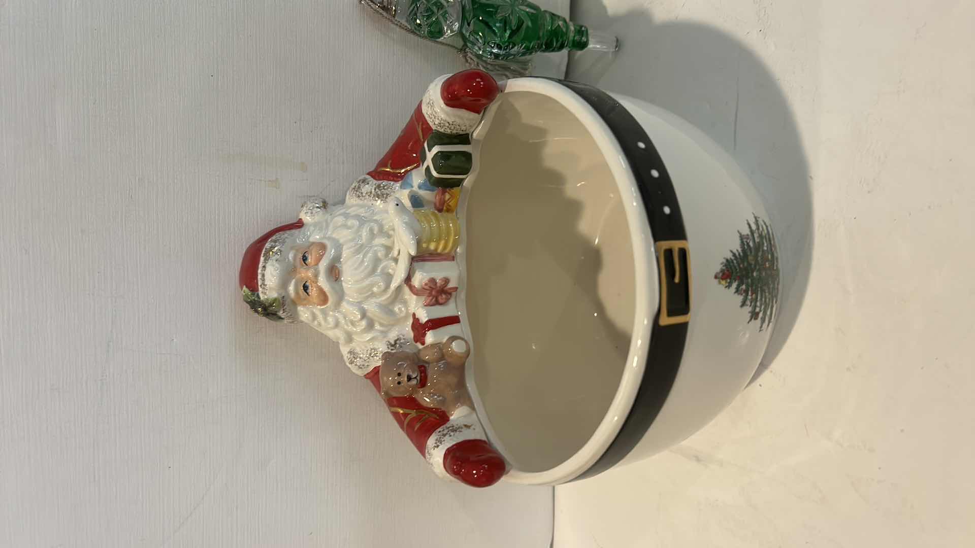 Photo 1 of SPODE SANTA CHRISTMAS BOEL, LENOX CRYSTAL ORNAMENT AND LEAD CRYSTAL TOY SOLDIER CANDLE HOLDER