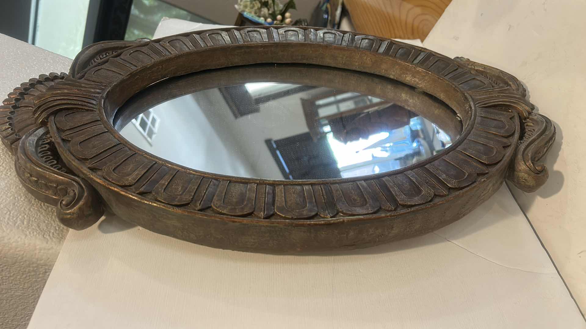 Photo 1 of PAINTED WOOD FRAMED OVAL MIRROR H26”