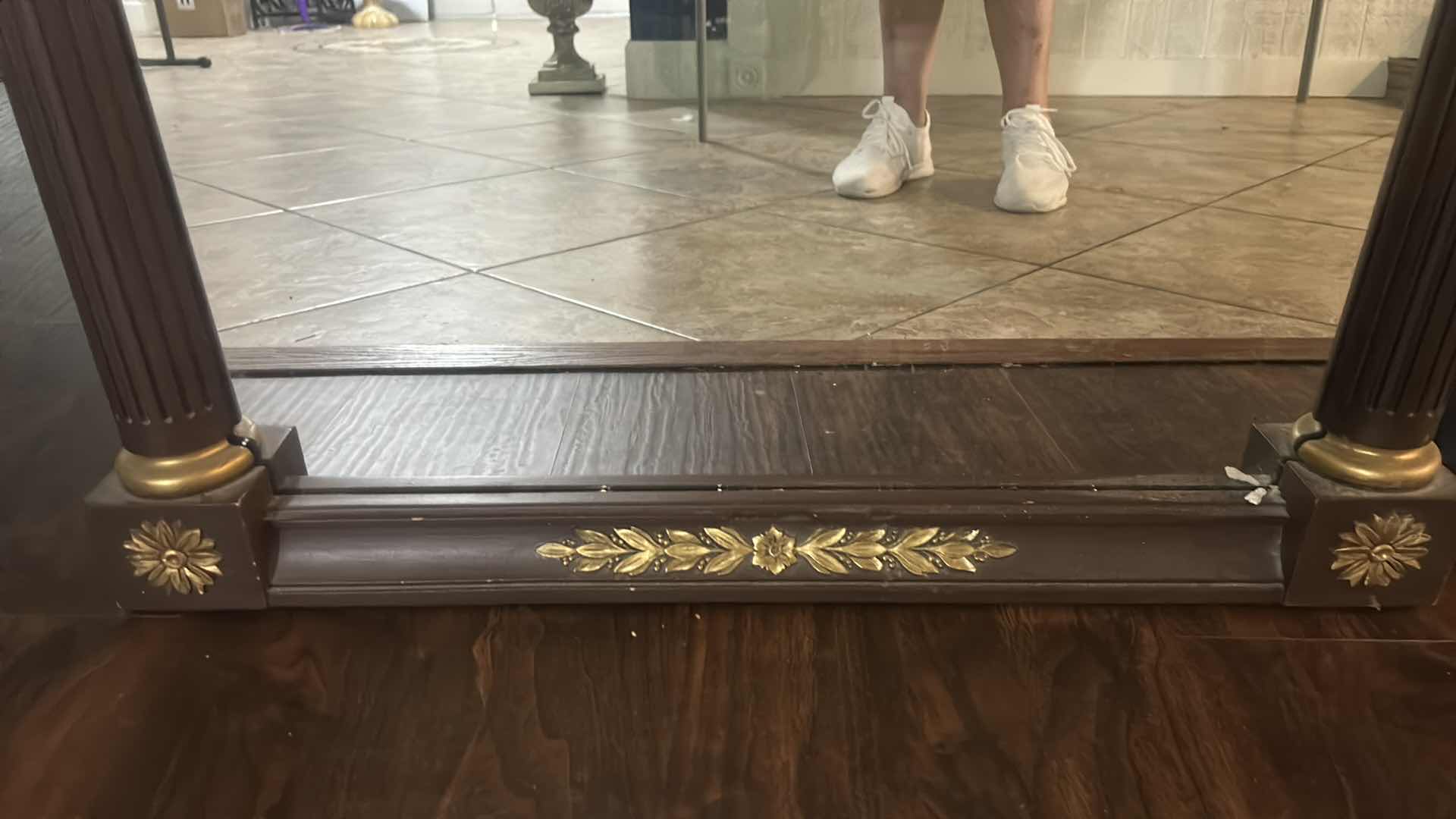 Photo 1 of FRENCH EMPIRE STYLE MAHOGANY MANTLE MIRROR WITH GOLD GILT 29.5” X H40”