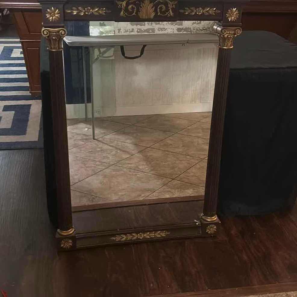 Photo 1 of FRENCH EMPIRE STYLE MAHOGANY MANTLE MIRROR WITH GOLD GILT 29.5” X H40”