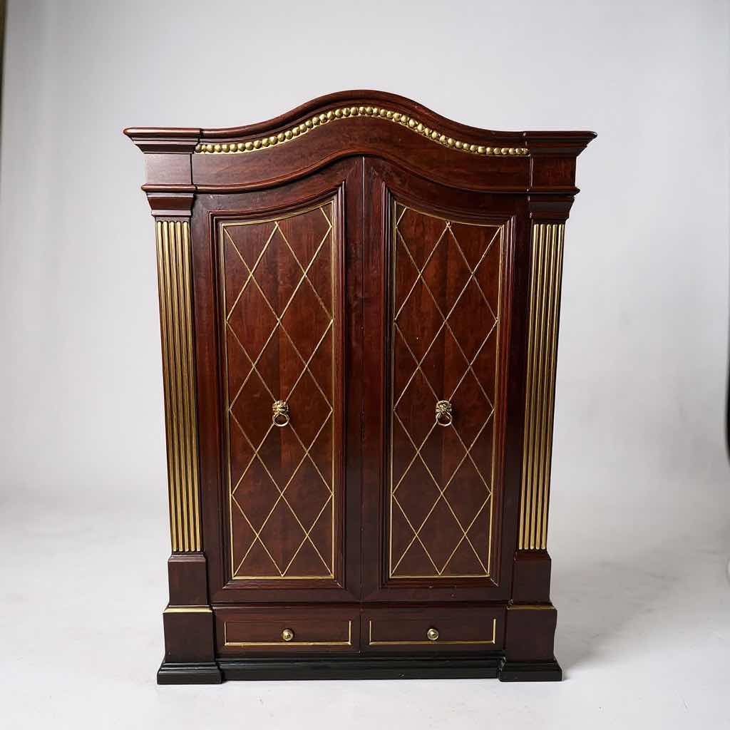 Photo 1 of WOOD ARMOIRE W GOLD TRIM & CRISS CROSS PATTERN ON DOORS 45" X 72"