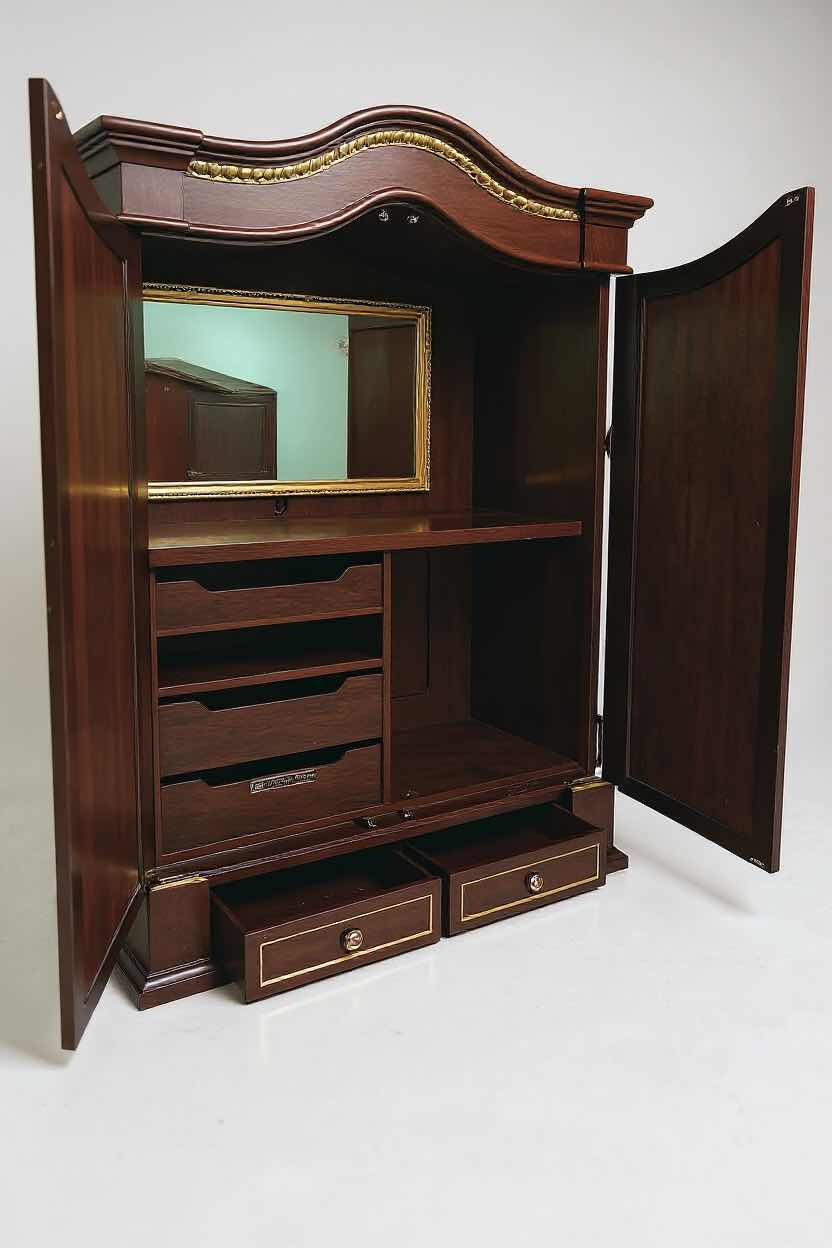 Photo 1 of WOOD ARMOIRE W GOLD TRIM & CRISS CROSS PATTERN ON DOORS 45" X 72"
