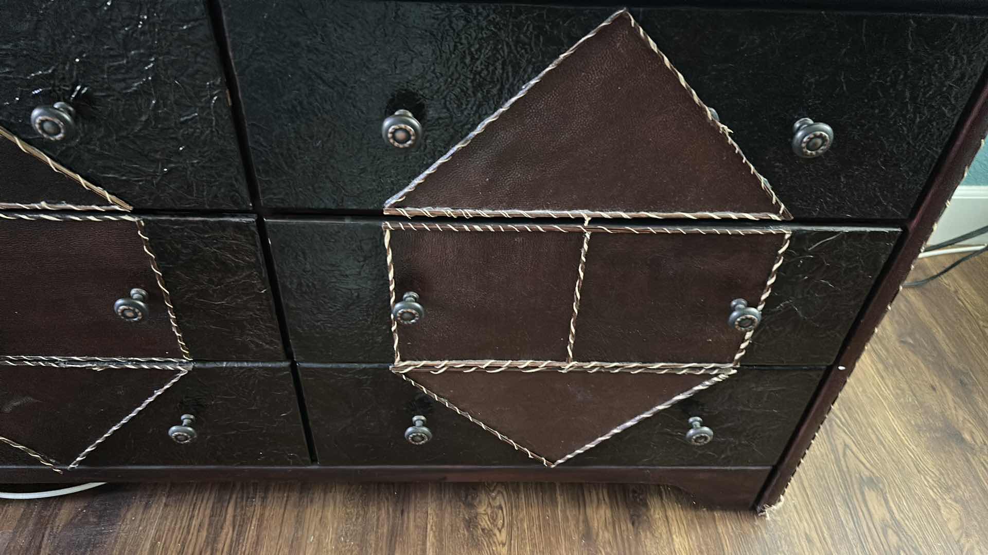 Photo 1 of RUSTIC STYLE DARK WOOD 6 DRAWER DRESSER W GLASS TOP 50" X 18" H  29"
