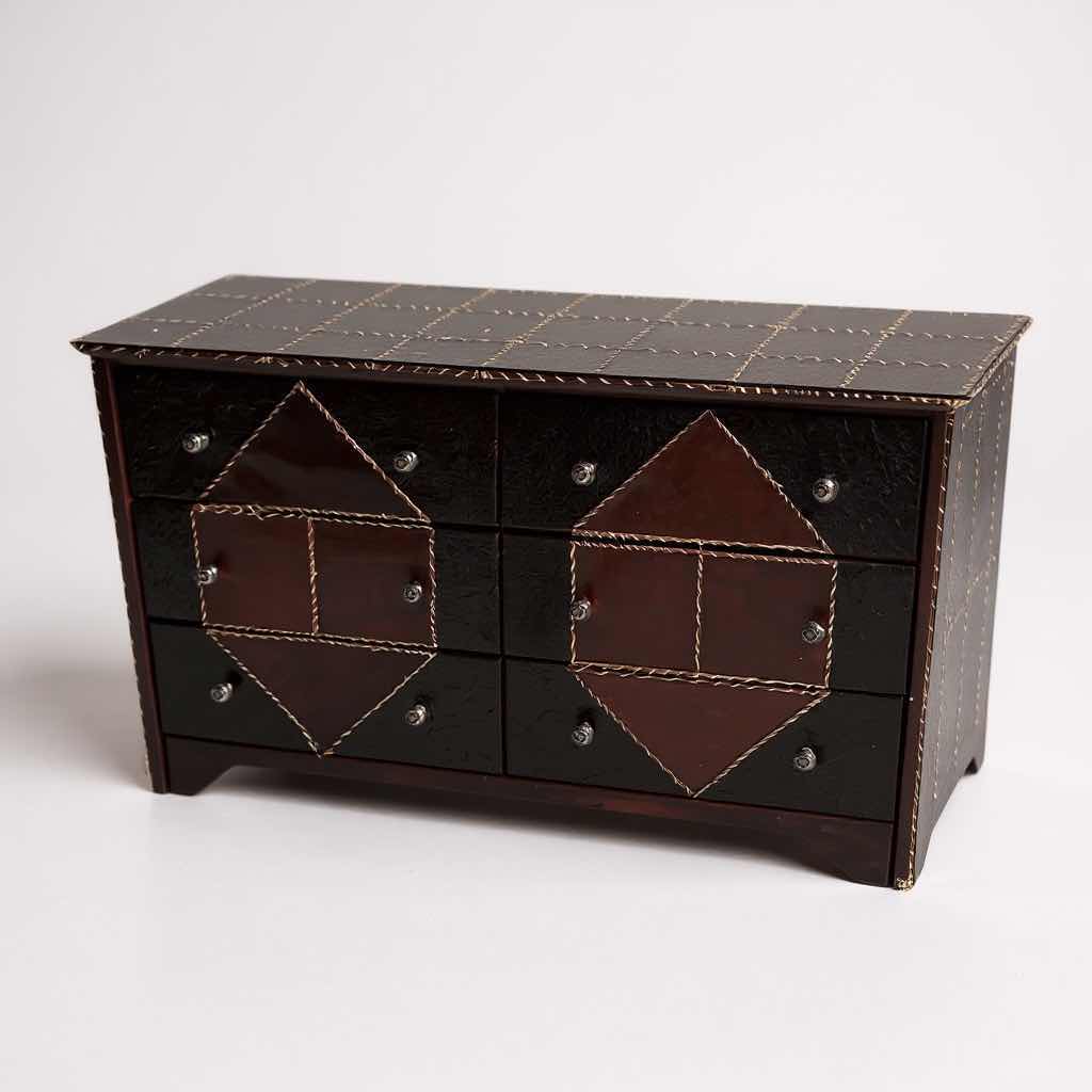 Photo 1 of RUSTIC STYLE DARK WOOD 6 DRAWER DRESSER W GLASS TOP 50" X 18" H  29"