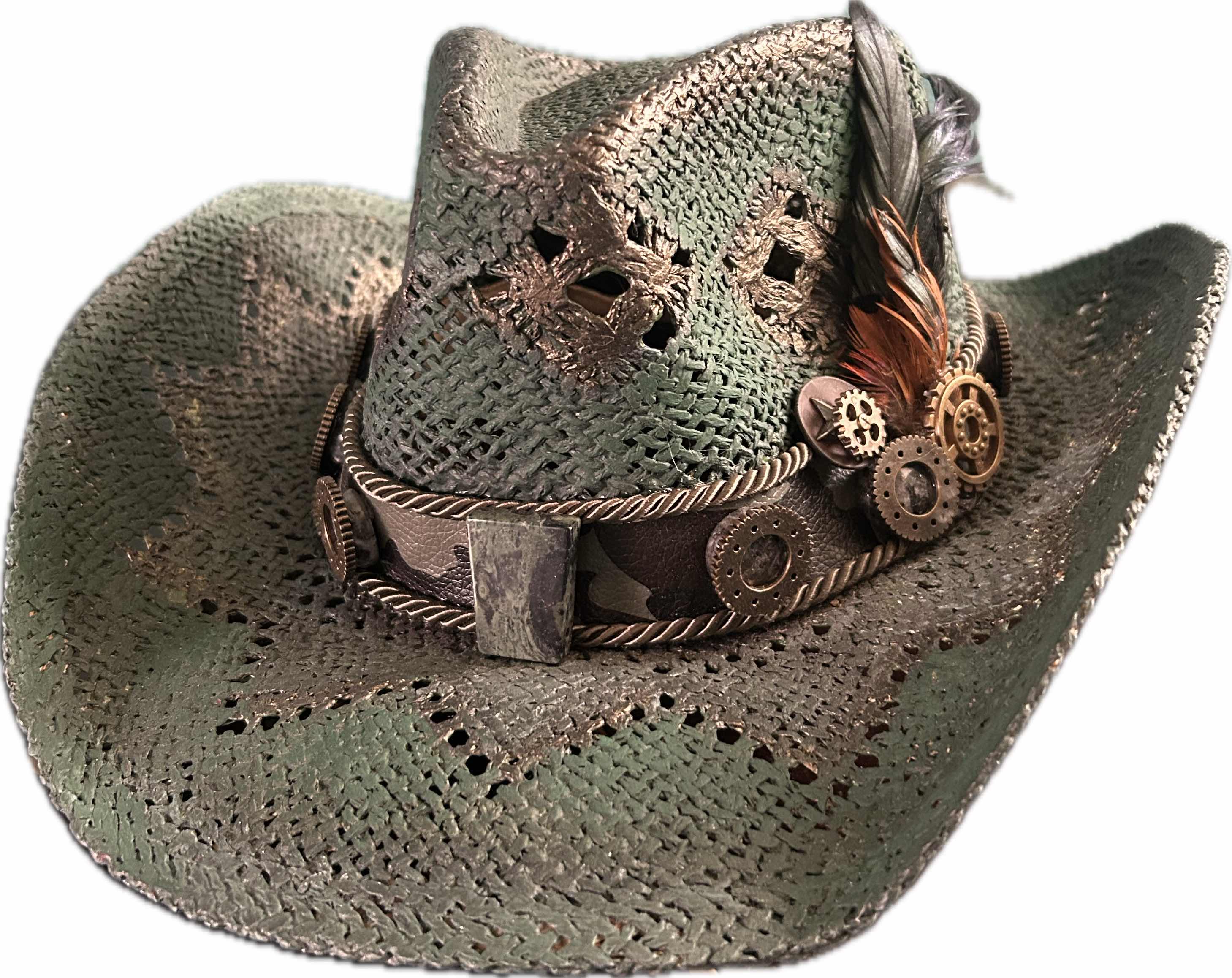 Photo 1 of TOYO STRAW DECORATED DRIFTER COWBOY HAT EMERALD GREEN