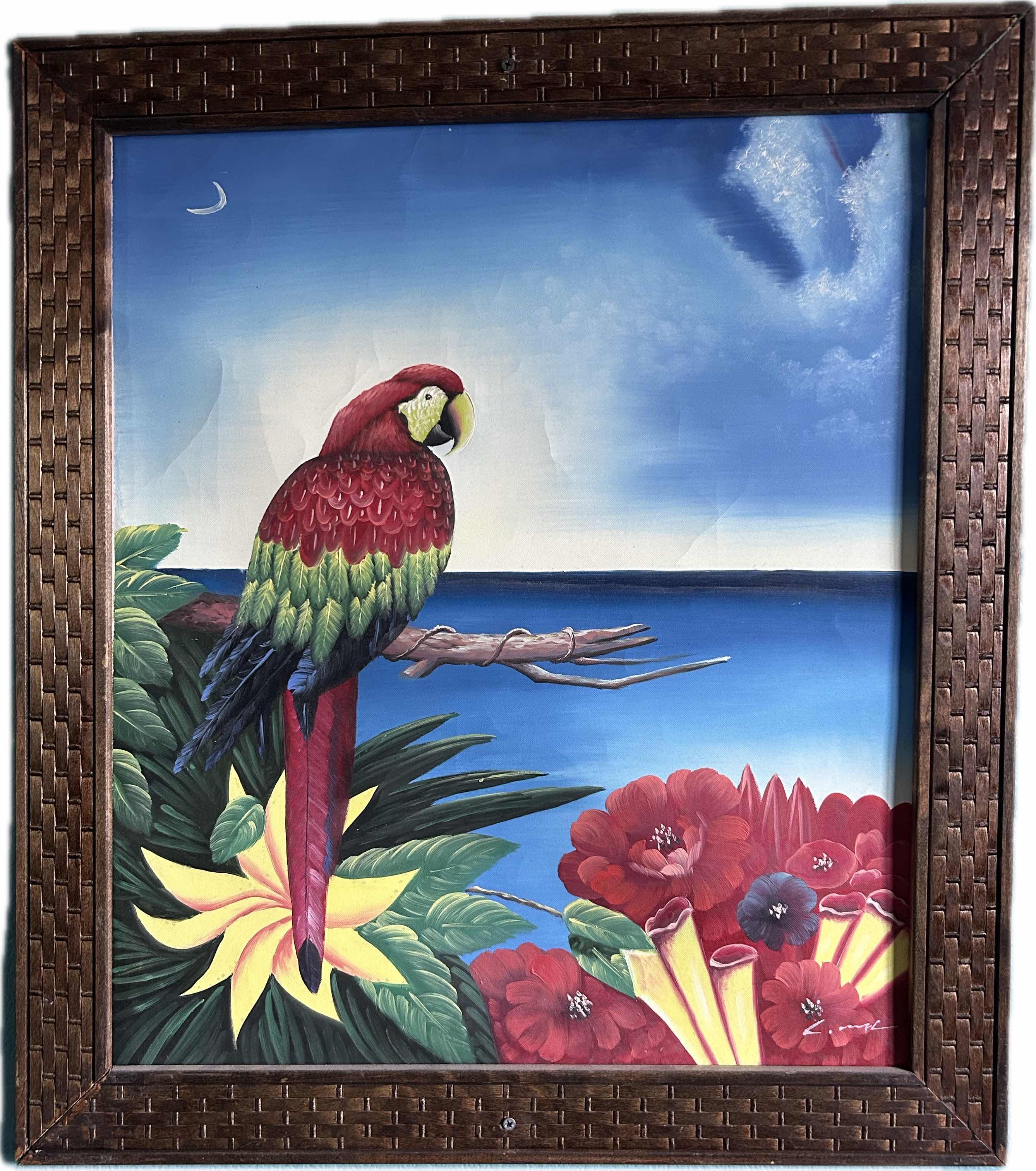 Photo 1 of WOOD FRAMED "PARROT DICE" ART 26"X 28"