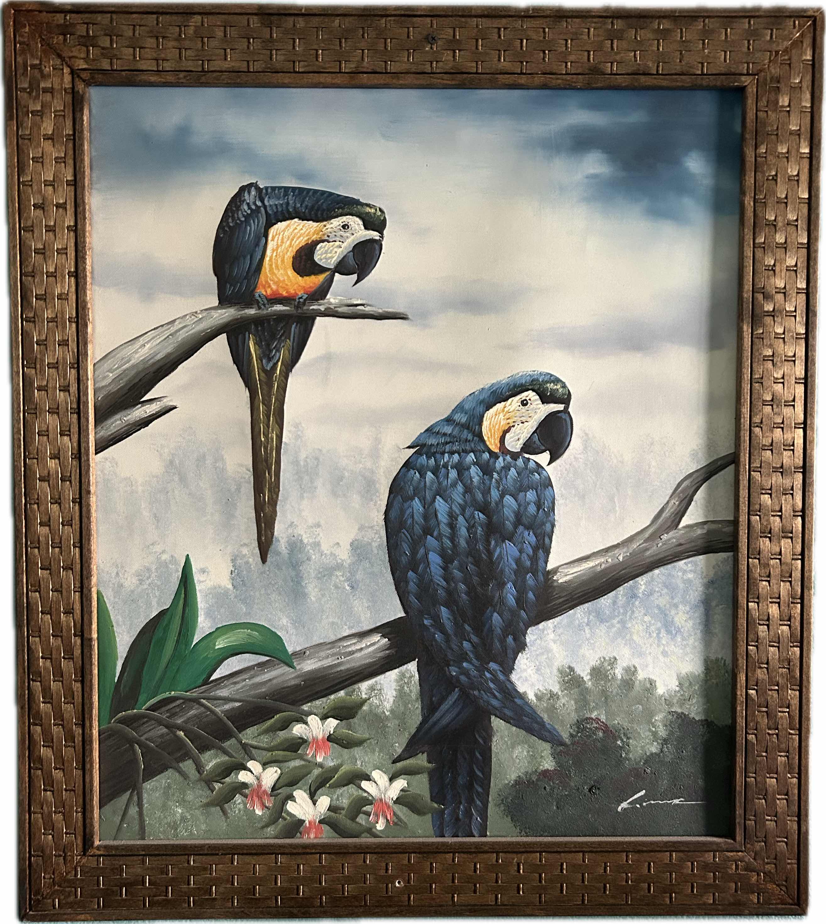 Photo 1 of WOOD FRAMED BLUE & GOLD MACAWS 25" X 28" ART