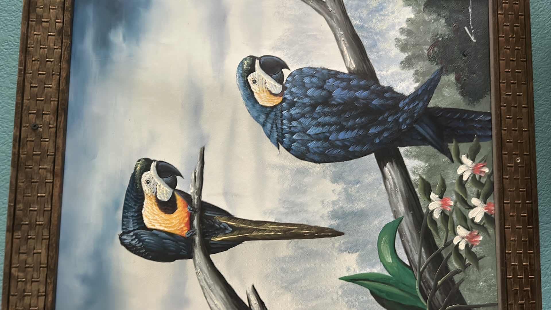 Photo 1 of WOOD FRAMED BLUE & GOLD MACAWS 25" X 28" ART