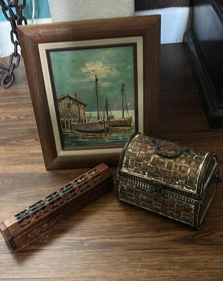Photo 1 of FRAMED HARBOR SCENE ART 11" X 15" W  TRINKET BOXES