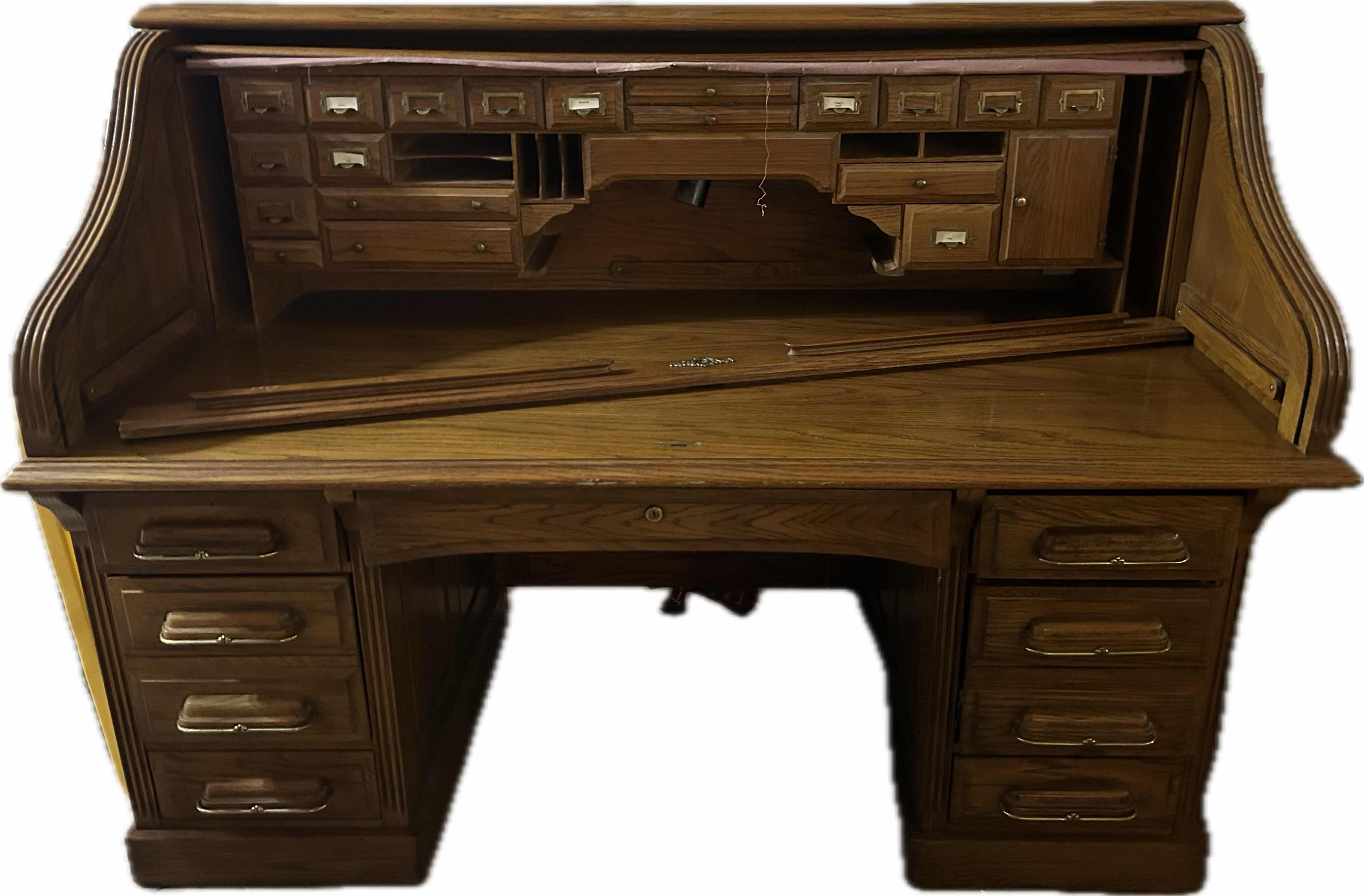 Photo 1 of VINTAGE OAK DESK- ROLL UP TOP BROKEN 64" X 32" H 48"