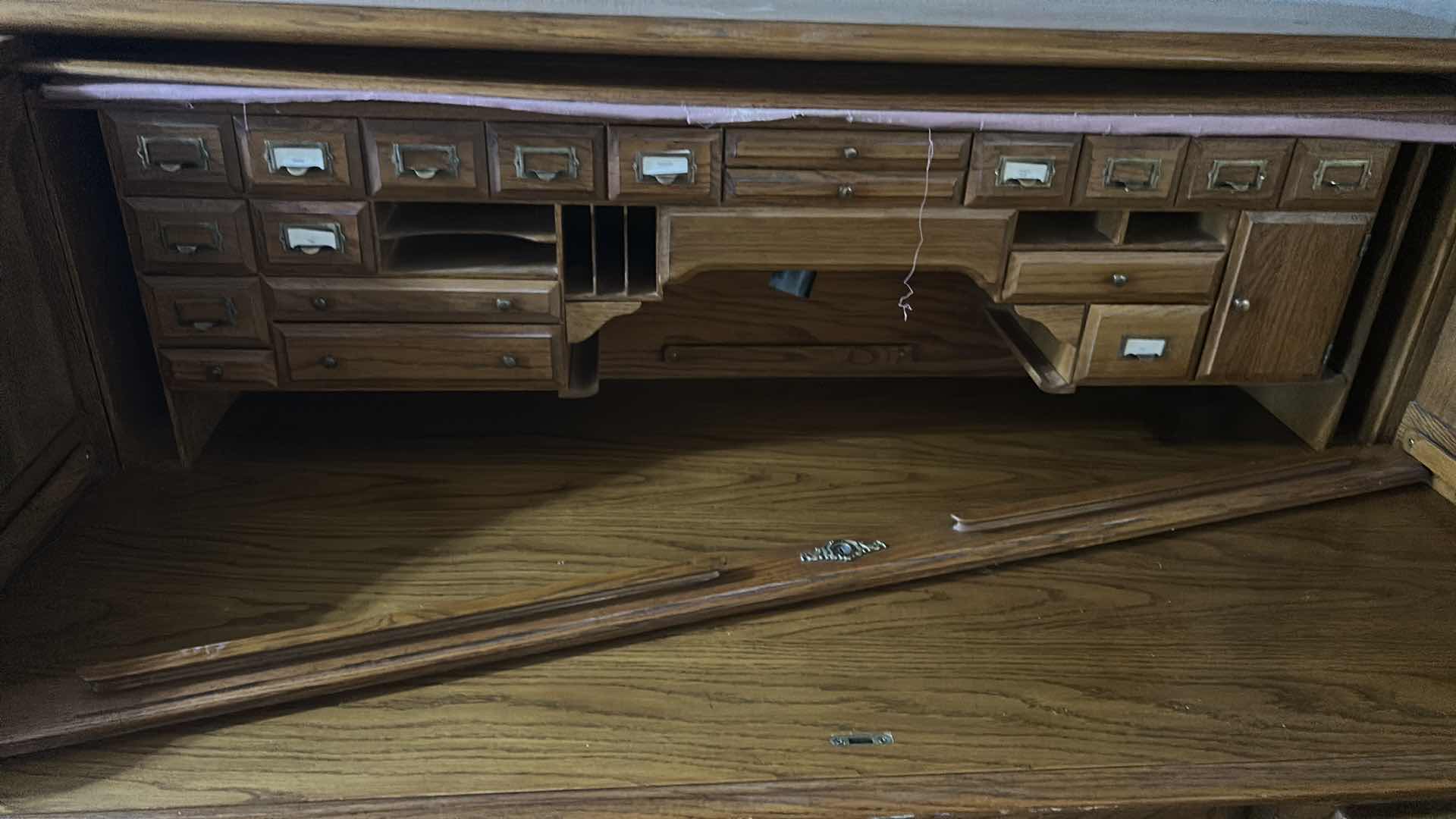 Photo 1 of VINTAGE OAK DESK- ROLL UP TOP BROKEN 64" X 32" H 48"