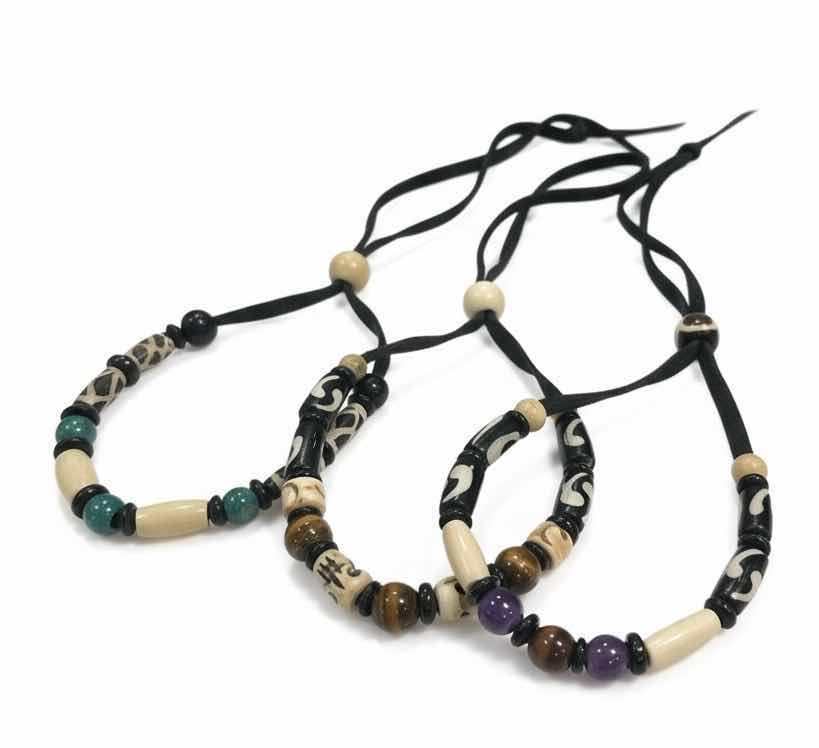 Photo 1 of JEWELRY- 3 BEADED LEATHER BRACELETS