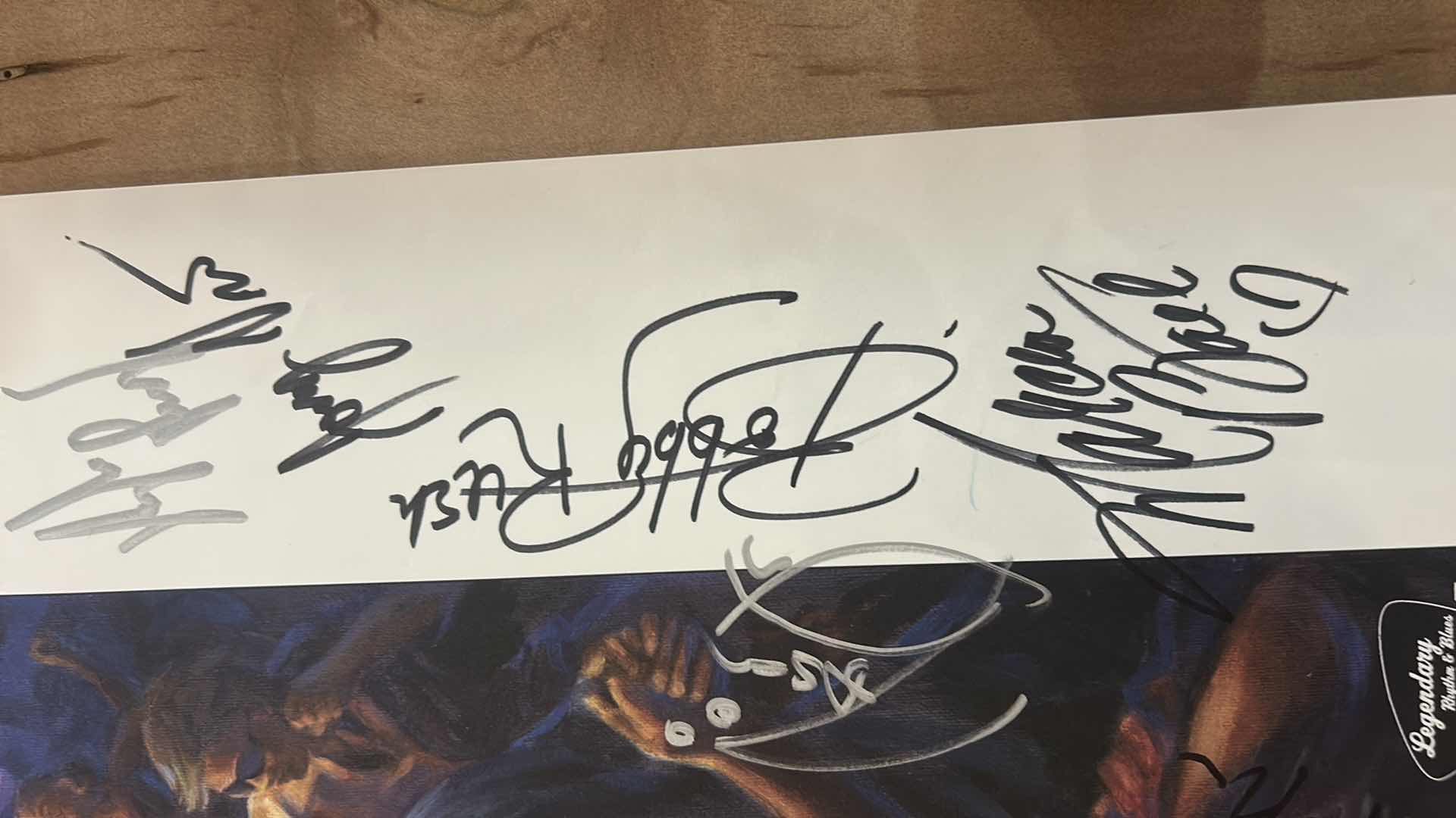 Photo 1 of AUTOGRAPHED LEGENDARY BLUES CRUISE POSTER - COMMEMORATIVE PAINTING BY DIANE RUSSELL 30” x H24 1/2”