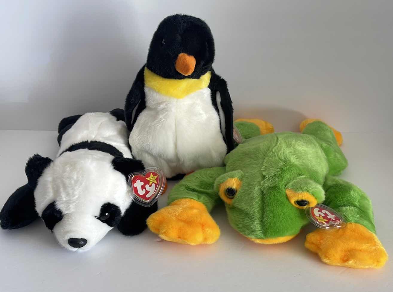 Photo 1 of BEANIE BABIES PANDA PENGUIN FROG NWT