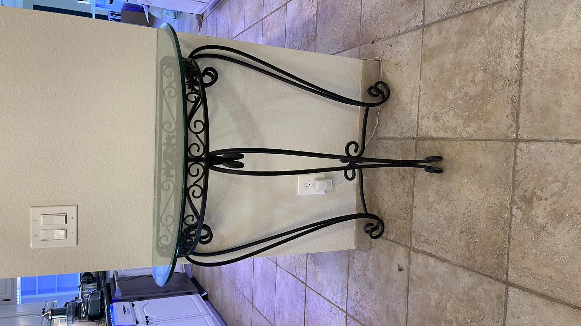 Photo 1 of HALF MOON GLASS TOP WROUGHT IRON SIDE TABLE 32”x18”x35”