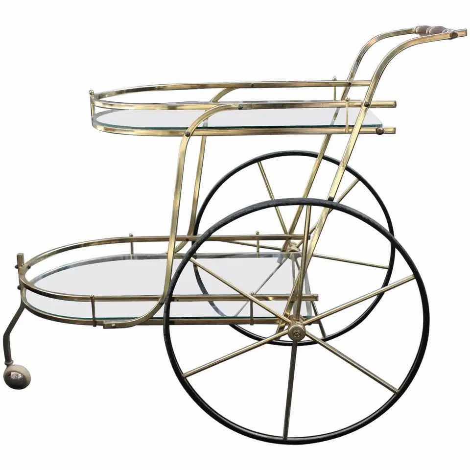 Photo 1 of Hollywood Regency Italian Two-Tier Brass Bar Cart or Tea Trolley