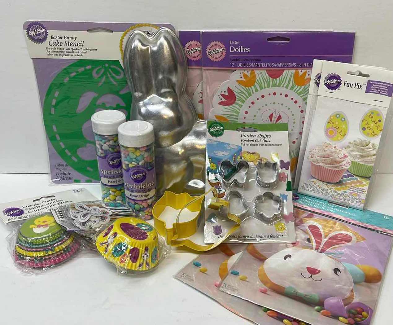 Photo 1 of NIB WILTON EASTER BAKING COLLECTION, BUNNY PAN , COOKIE CUTTERS , SPRINKLES AND MOREB