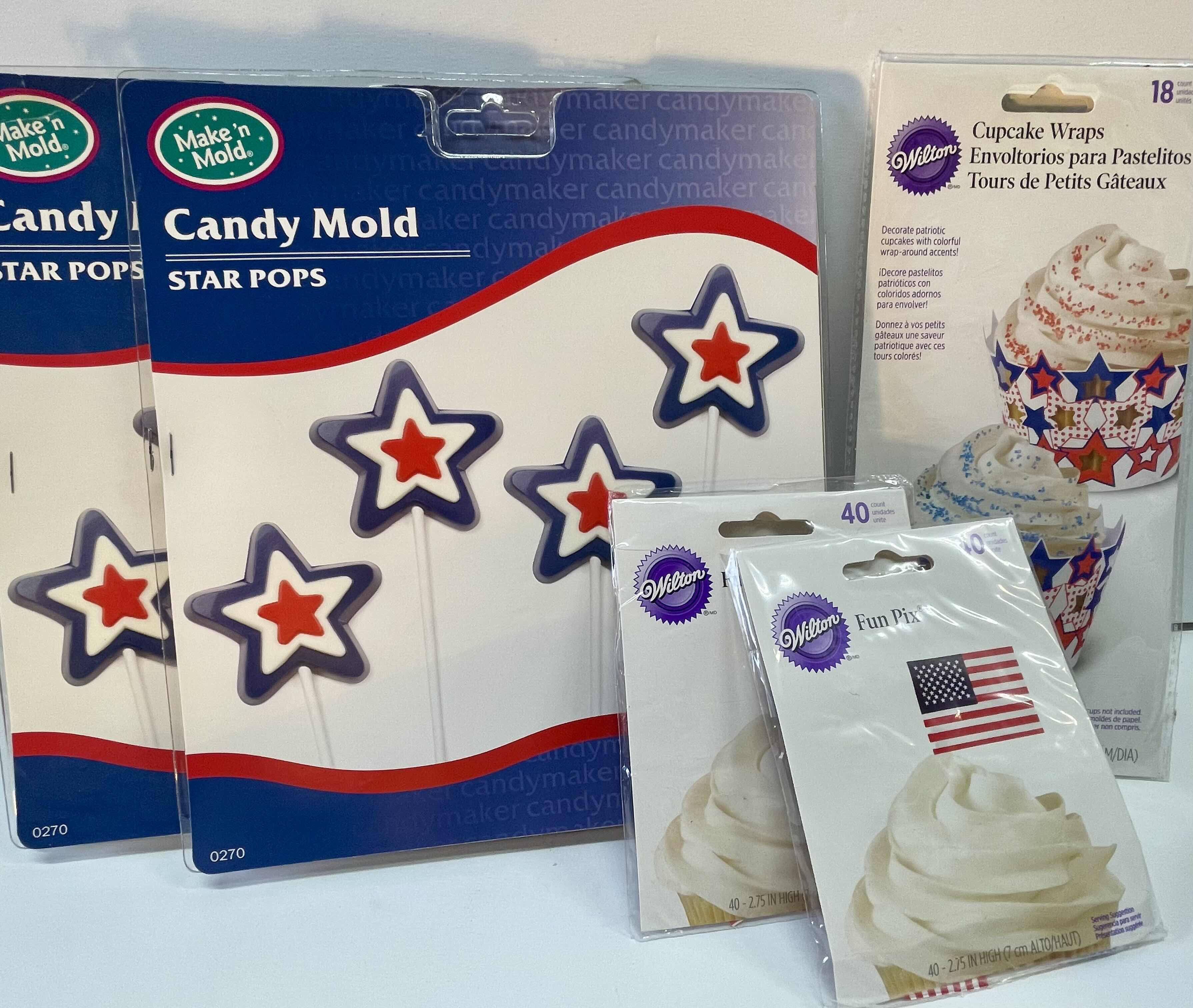 Photo 3 of NEW WILTON AMERICAN FLAG CAKE PAN, CUPCAKE HOLDERS , PICKS, CANDY MOLDS AND MORE- TOTAL RETAIL PRICE $45.00