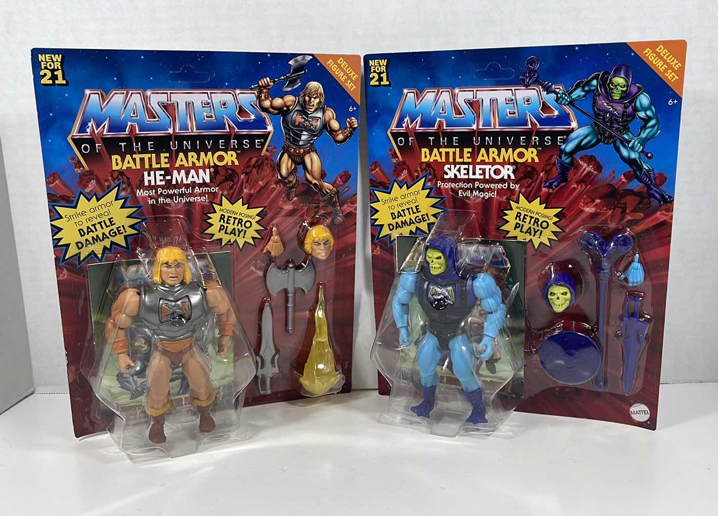 Photo 1 of NIB MASTERS OF THE UNIVERSE BATTLE ARMOR HE-MAN & BATTLE ARMOR SKELETOR RETRO PLAY ACTION FIGURES & ACCESSORIES 2-PACK 