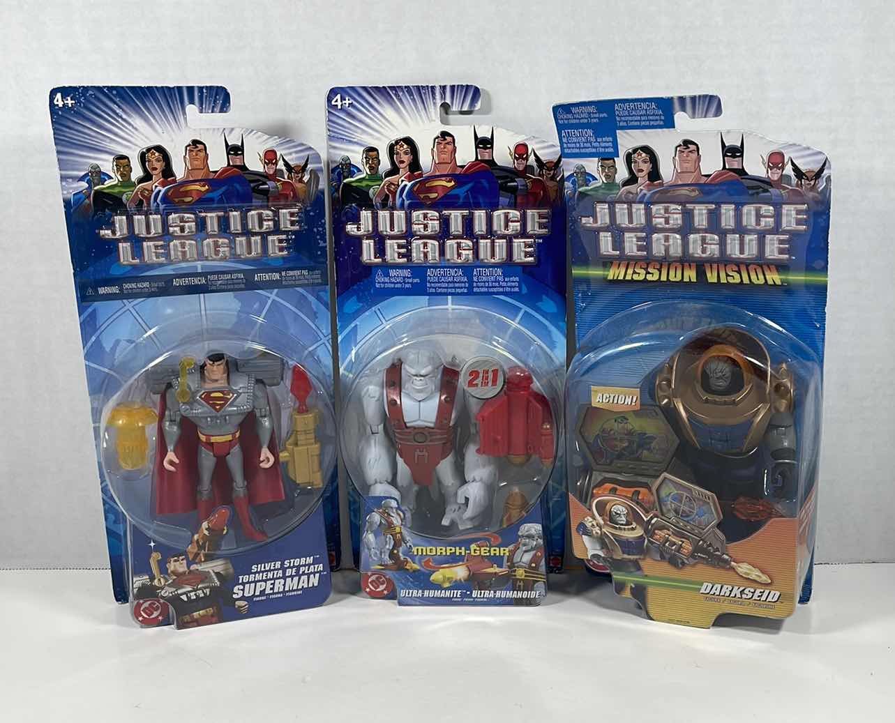 Photo 1 of NIB MATTEL DC JUSTICE LEAGUE DARKSEID, MORPH-GEAR & SILVER STORM SUPERMAN ACTION FIGURE & ACCESSORIES 3-PACK 