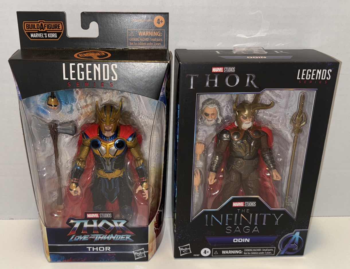 Photo 1 of NEW HASBRO LEGENDS SERIES MARVEL THOR 2-PACK ACTION FIGURES & ACCESSORIES, LOVE & THUNDER “THOR” & THE INFINITY SAGA “ODIN”