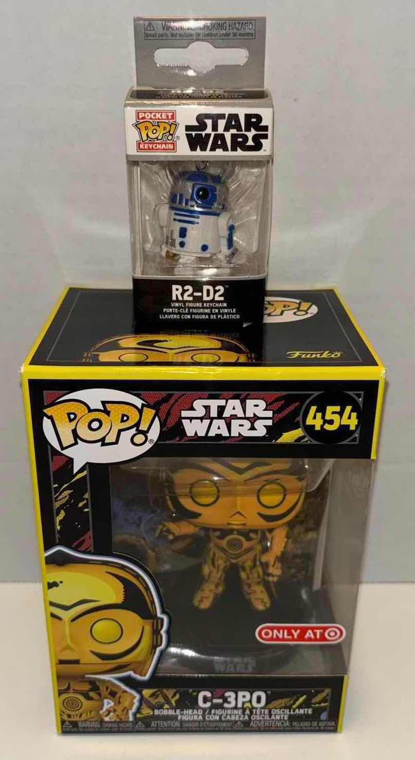 Photo 1 of NEW FUNKO POP! STAR WARS BOBBLEHEAD-HEAD VINYL FIGURE, 2-PACK #454 “C-3PO” TARGET EXCLUSIVE & FUNKO POCKET POP! KEYCHAIN “R2-D2”