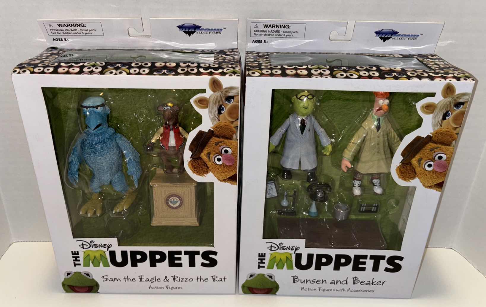 Photo 1 of NEW DIAMOND SELECT TOYS DISNEY THE MUPPETS ACTION FIGURES & ACCESSORIES 2-PACK, “SAM THE EAGLE & RIZZO THE RAT” & “BUNSEN AND BEAKER” (2)